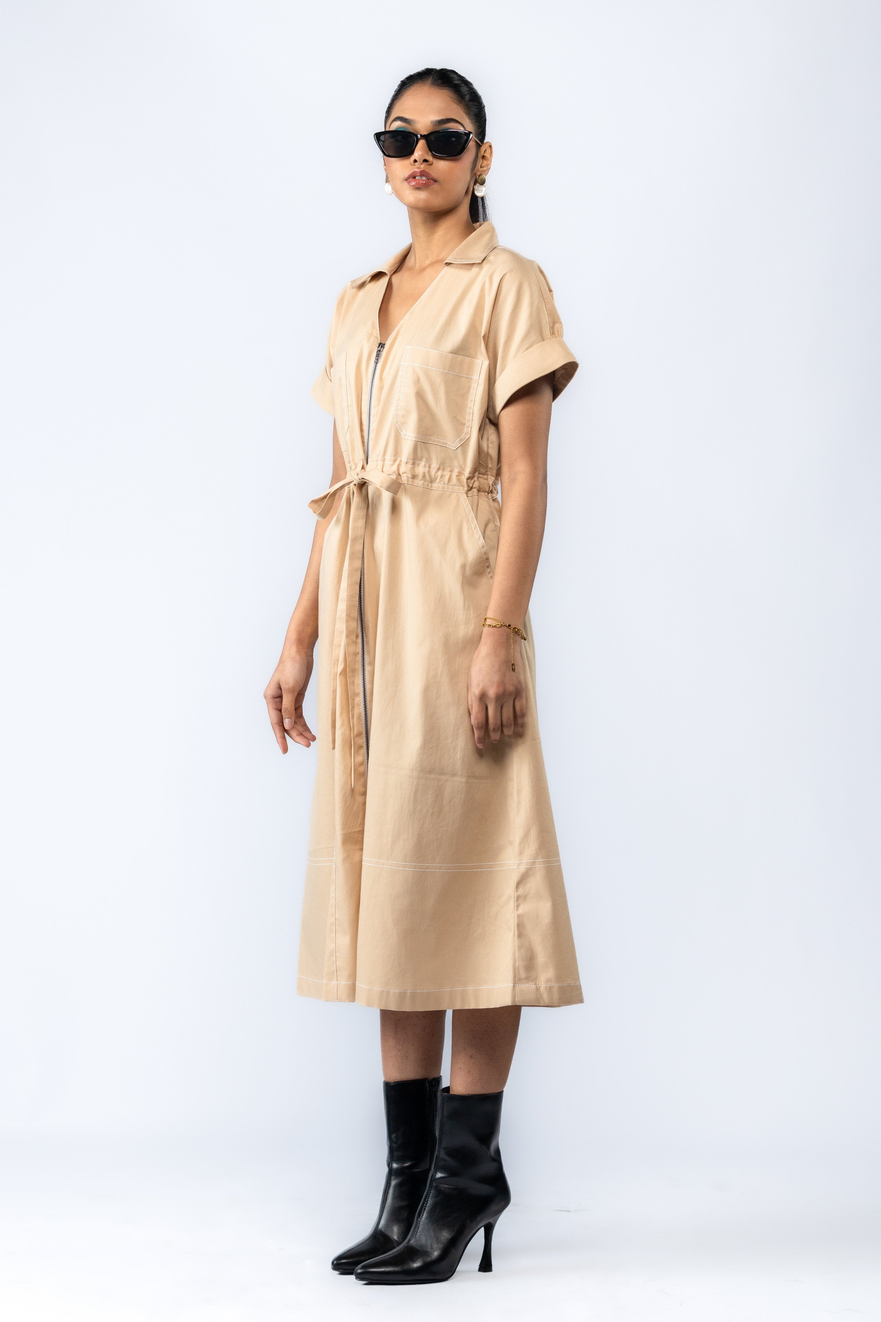 Beige Zipper Dress