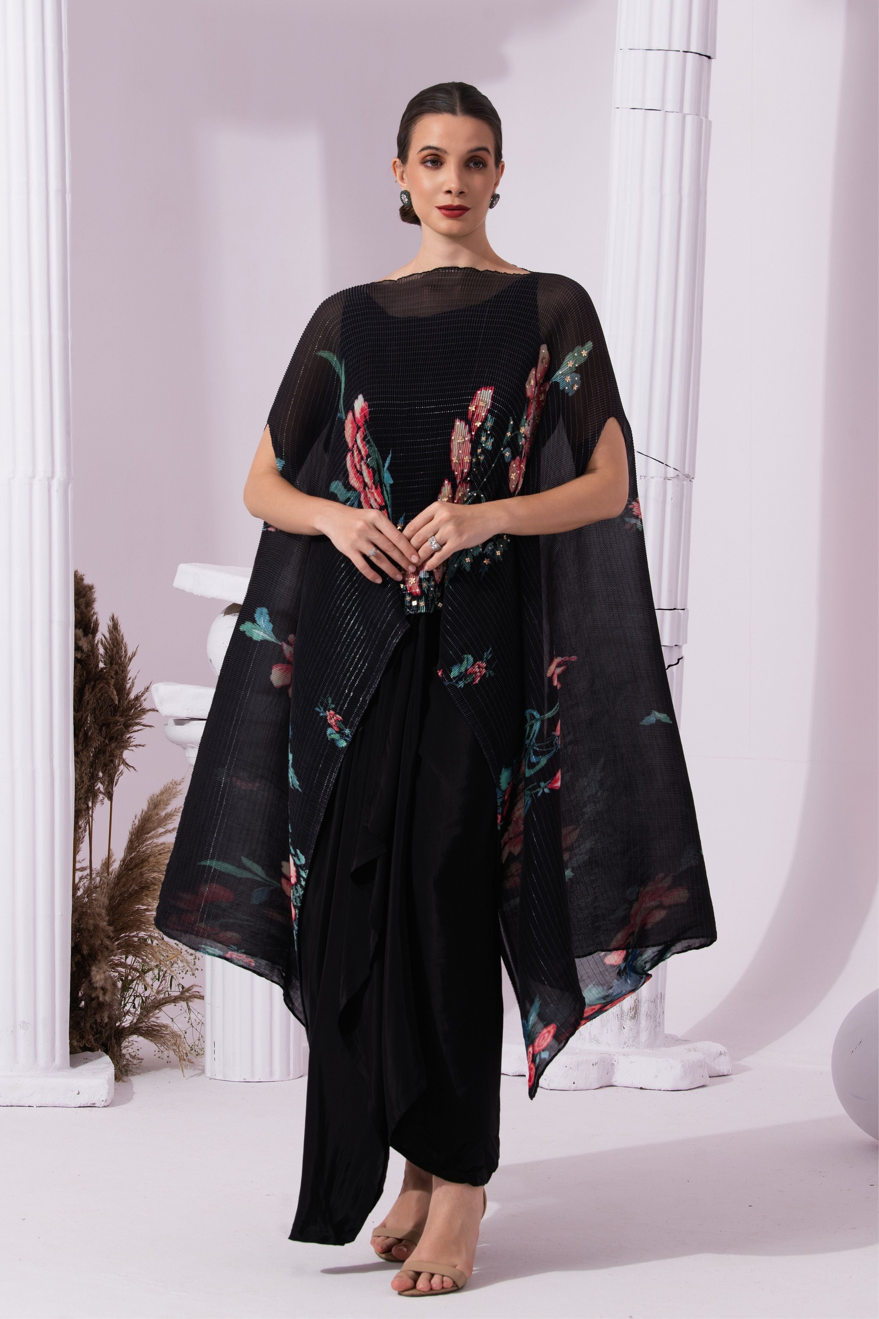 Wildflower Muse Jet Black Kaftan & Dhoti