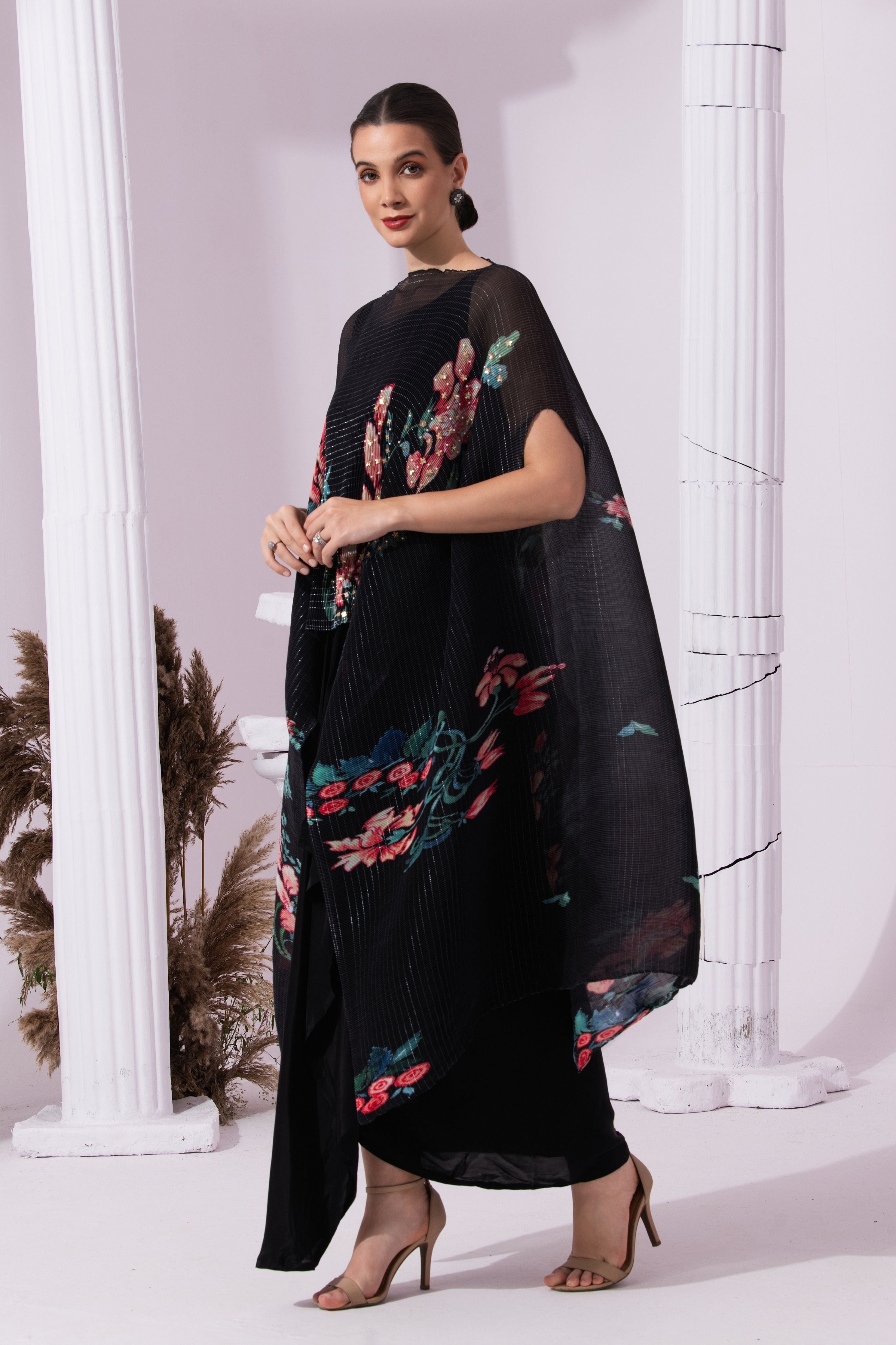 Wildflower Muse Jet Black Kaftan & Dhoti