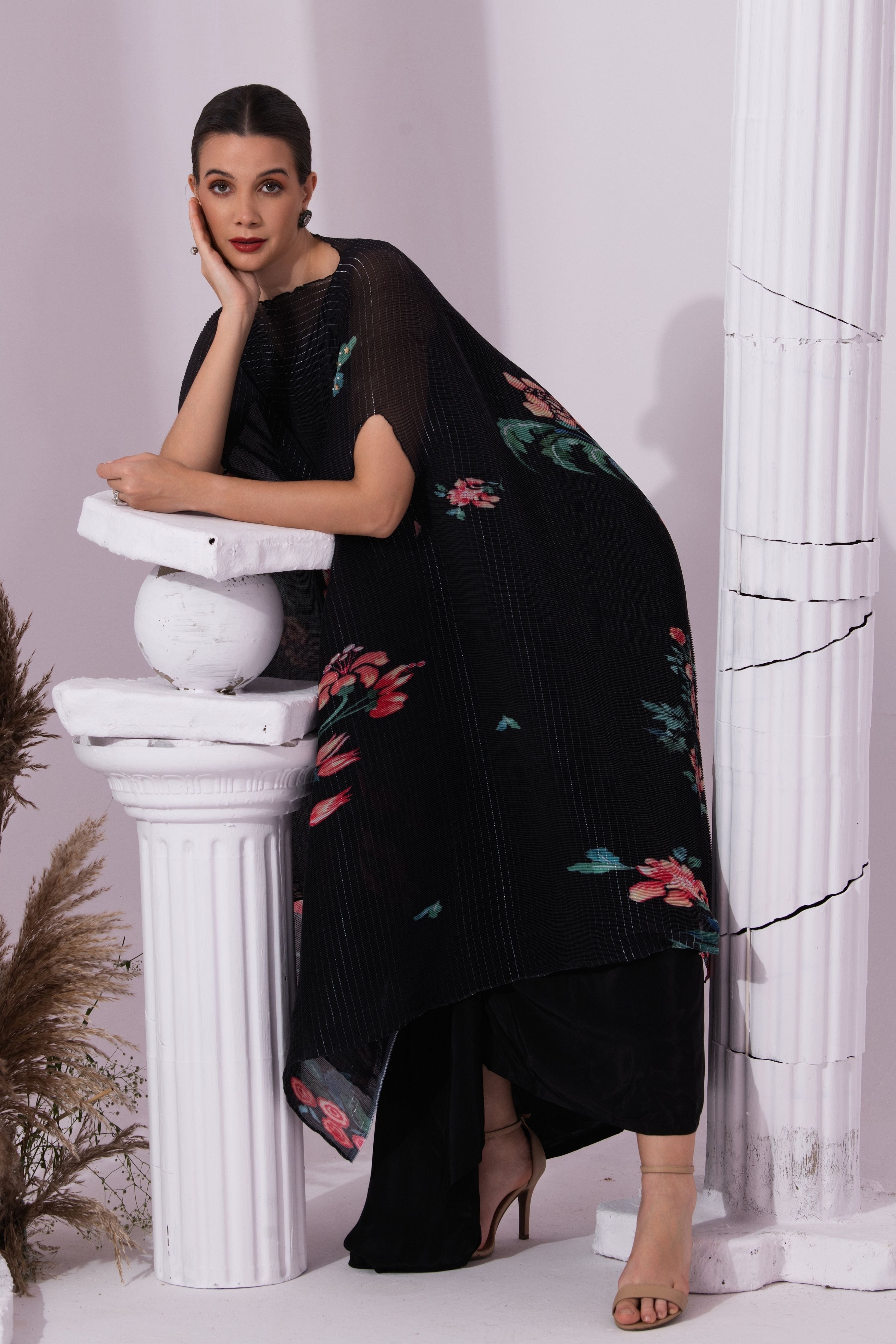 Wildflower Muse Jet Black Kaftan & Dhoti