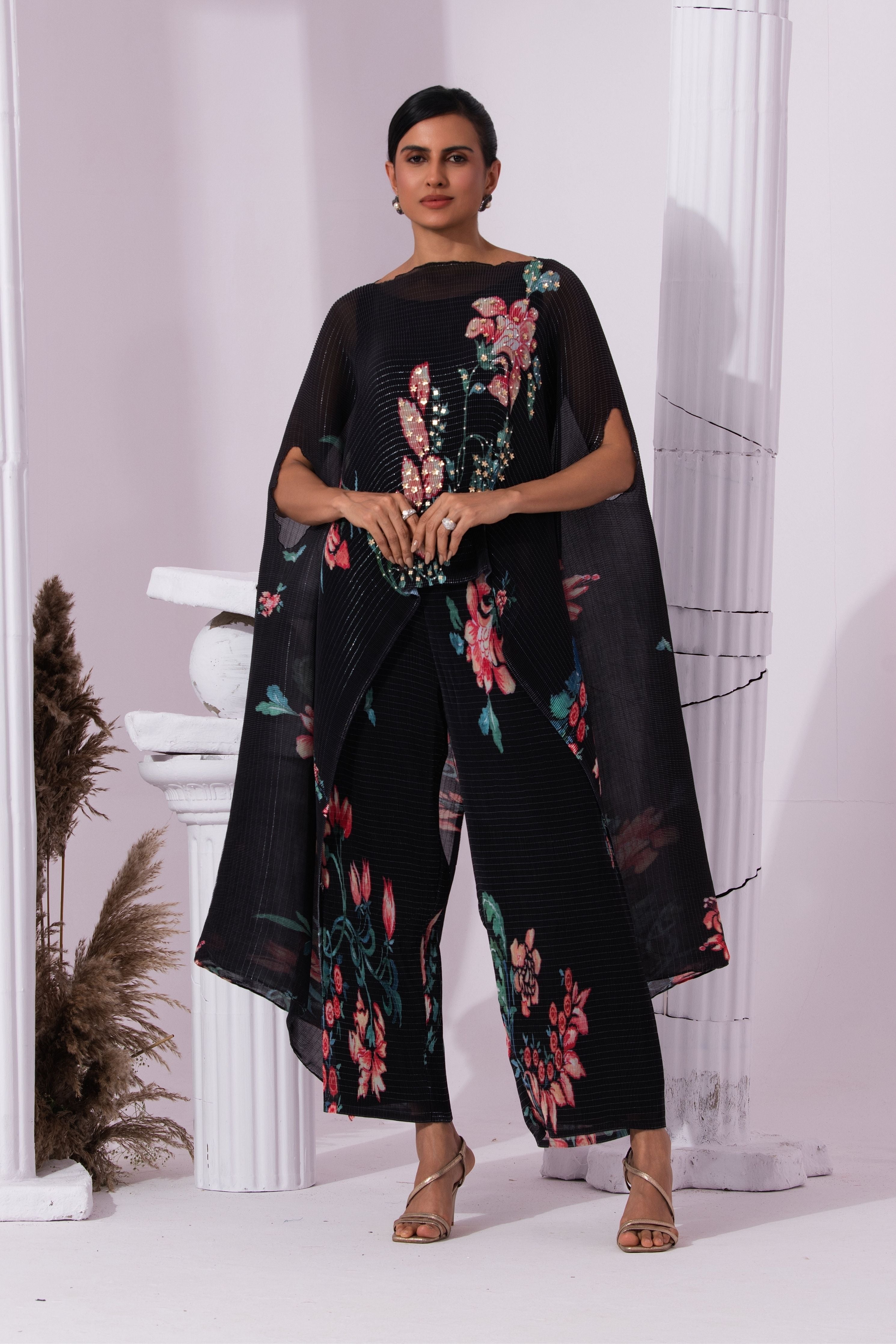 Wildflower Muse Jet Black Kaftan & Pant Set