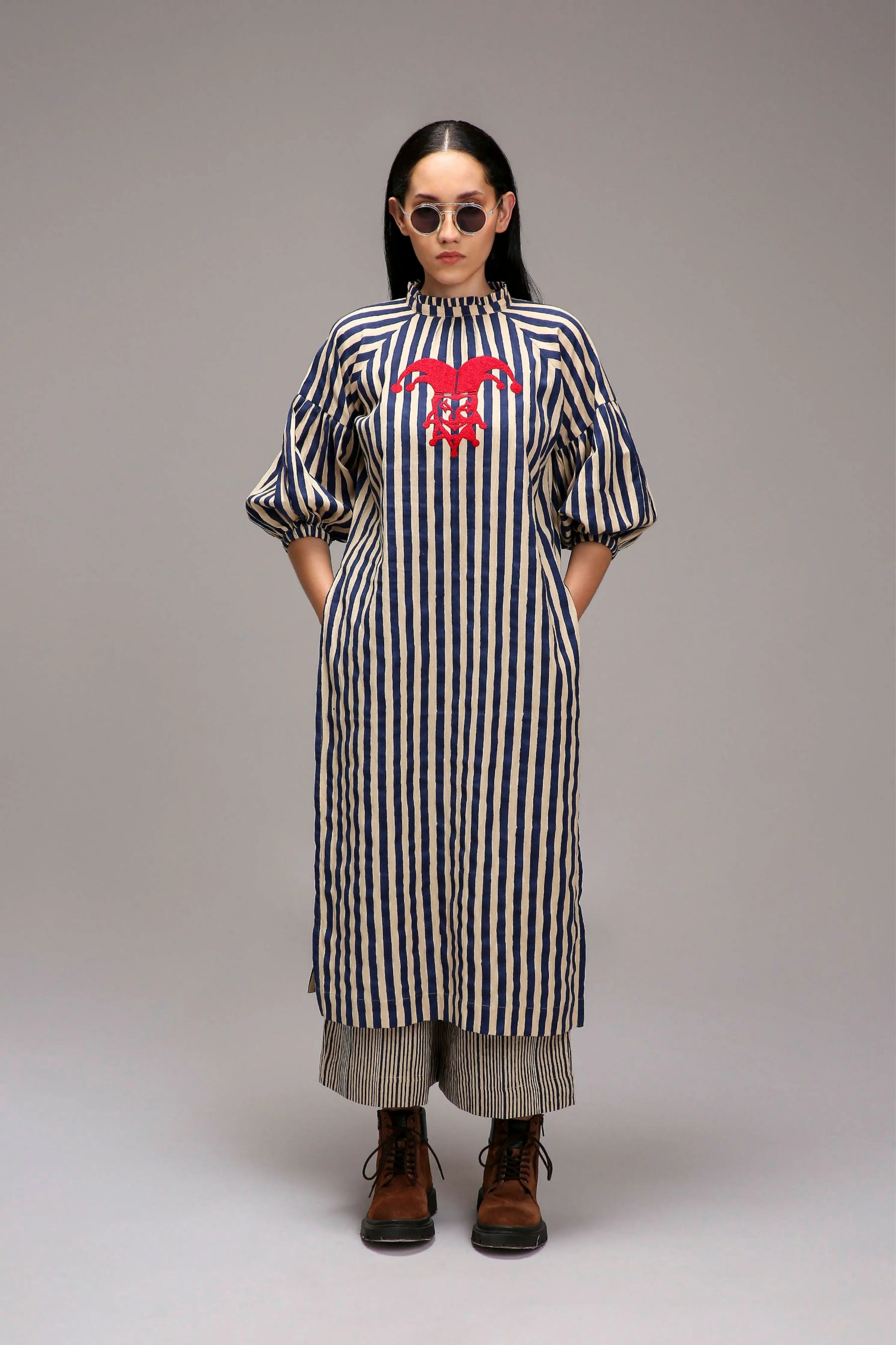 Egg-Shell Blue Striped Big Joker Tunic Set