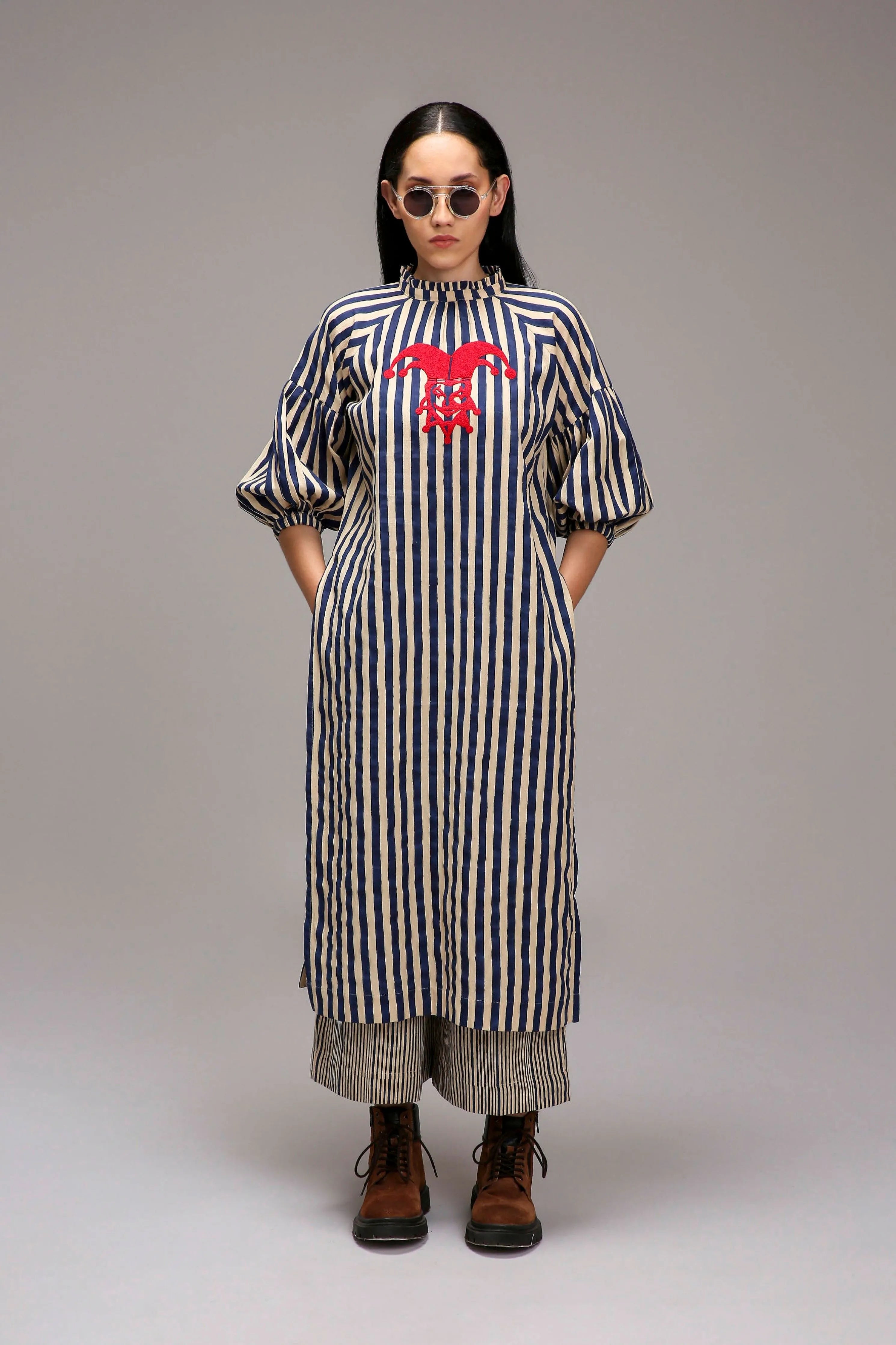 Egg-Shell Blue Striped Big Joker Tunic Set