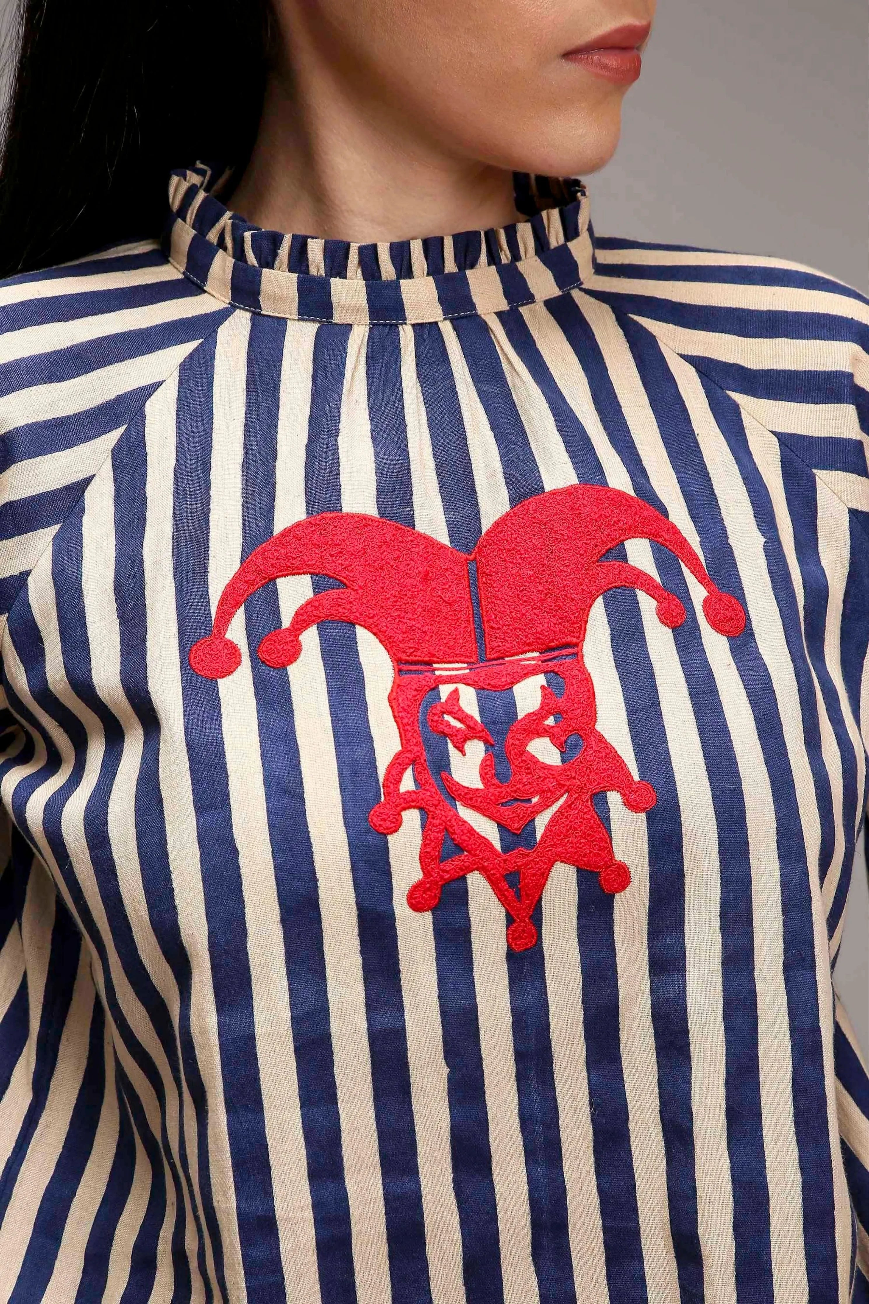 Egg-Shell Blue Striped Big Joker Tunic Set