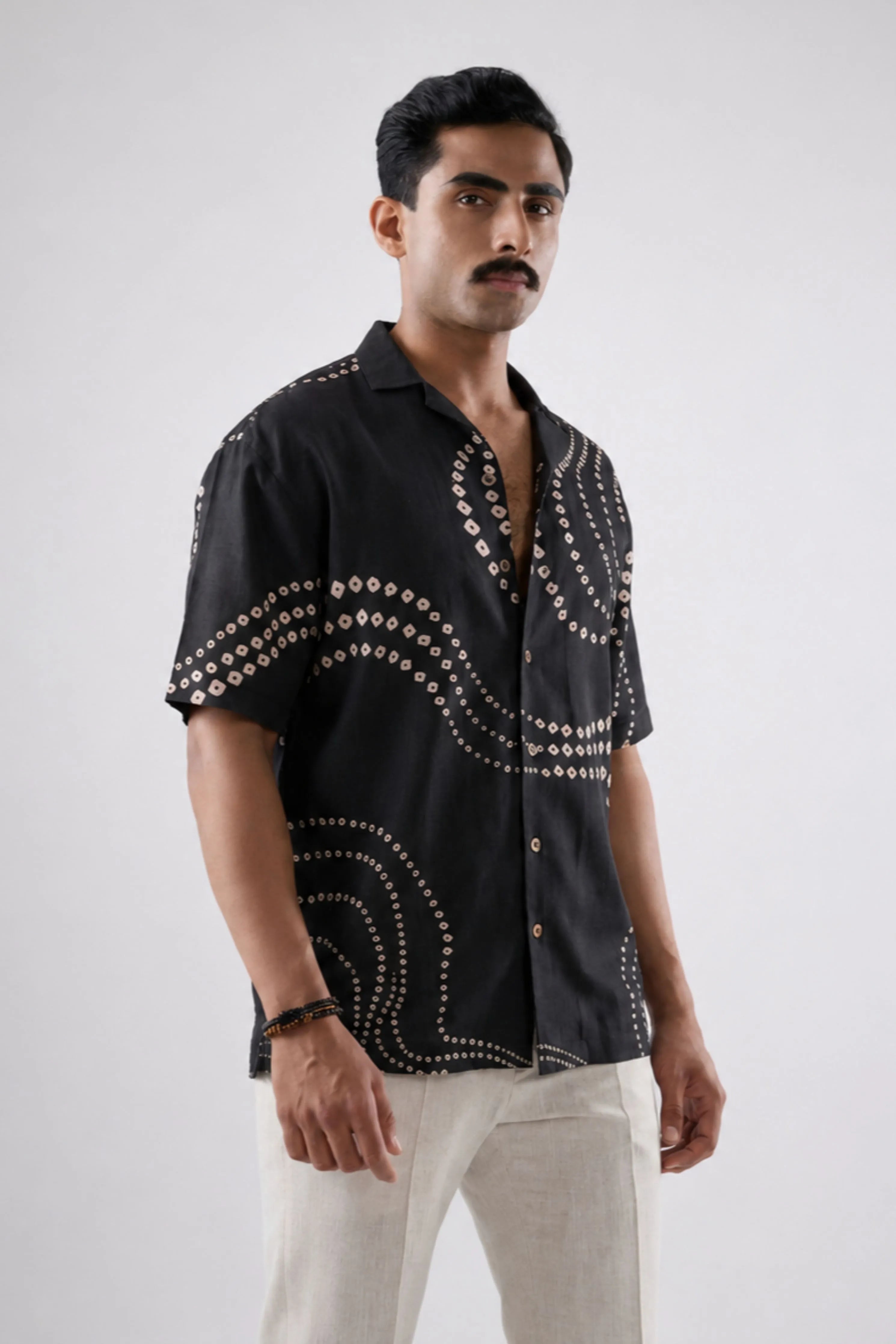 Black Bandhani Cuban Collar Shirt