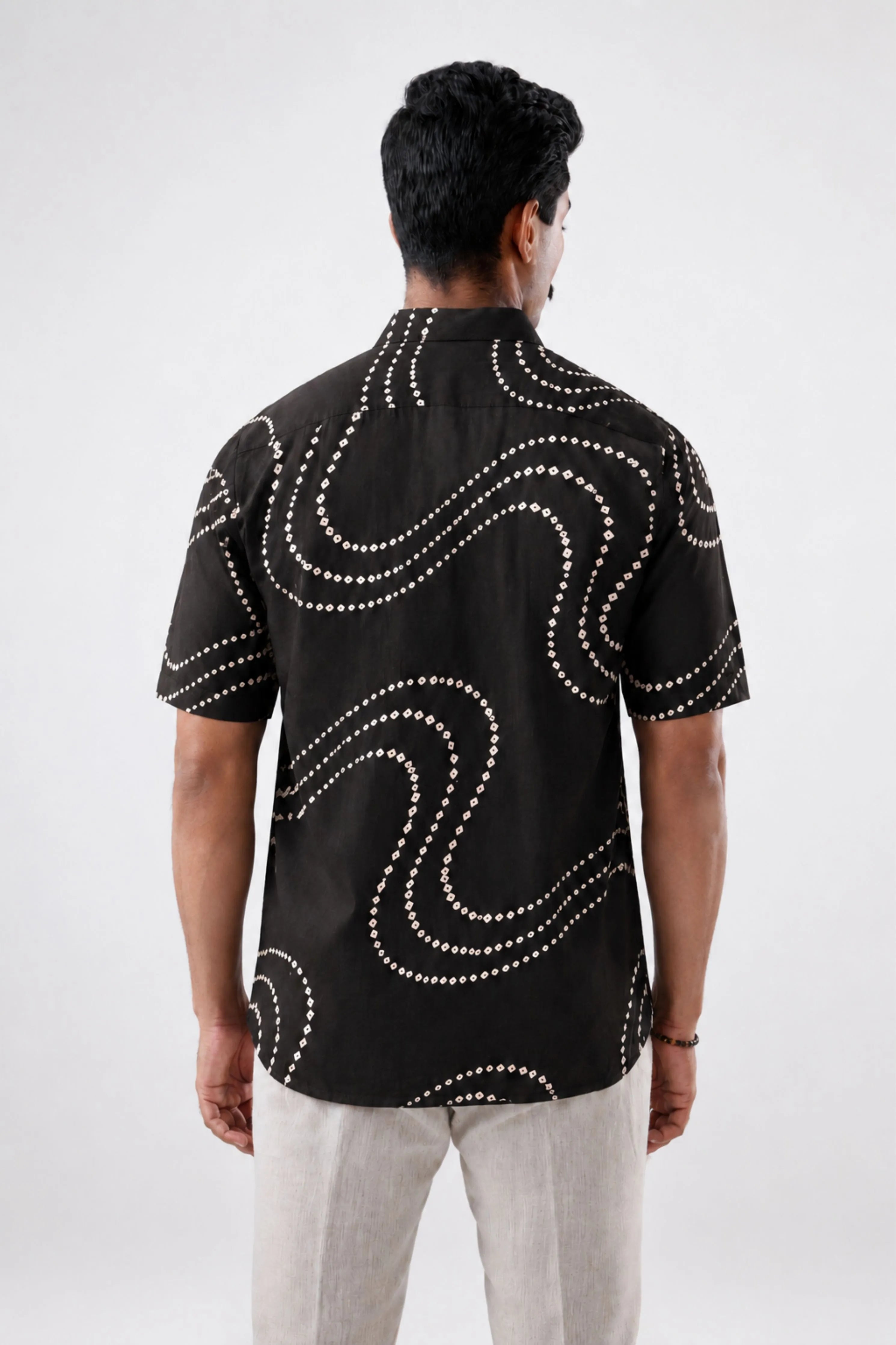 Black Bandhani Cuban Collar Shirt