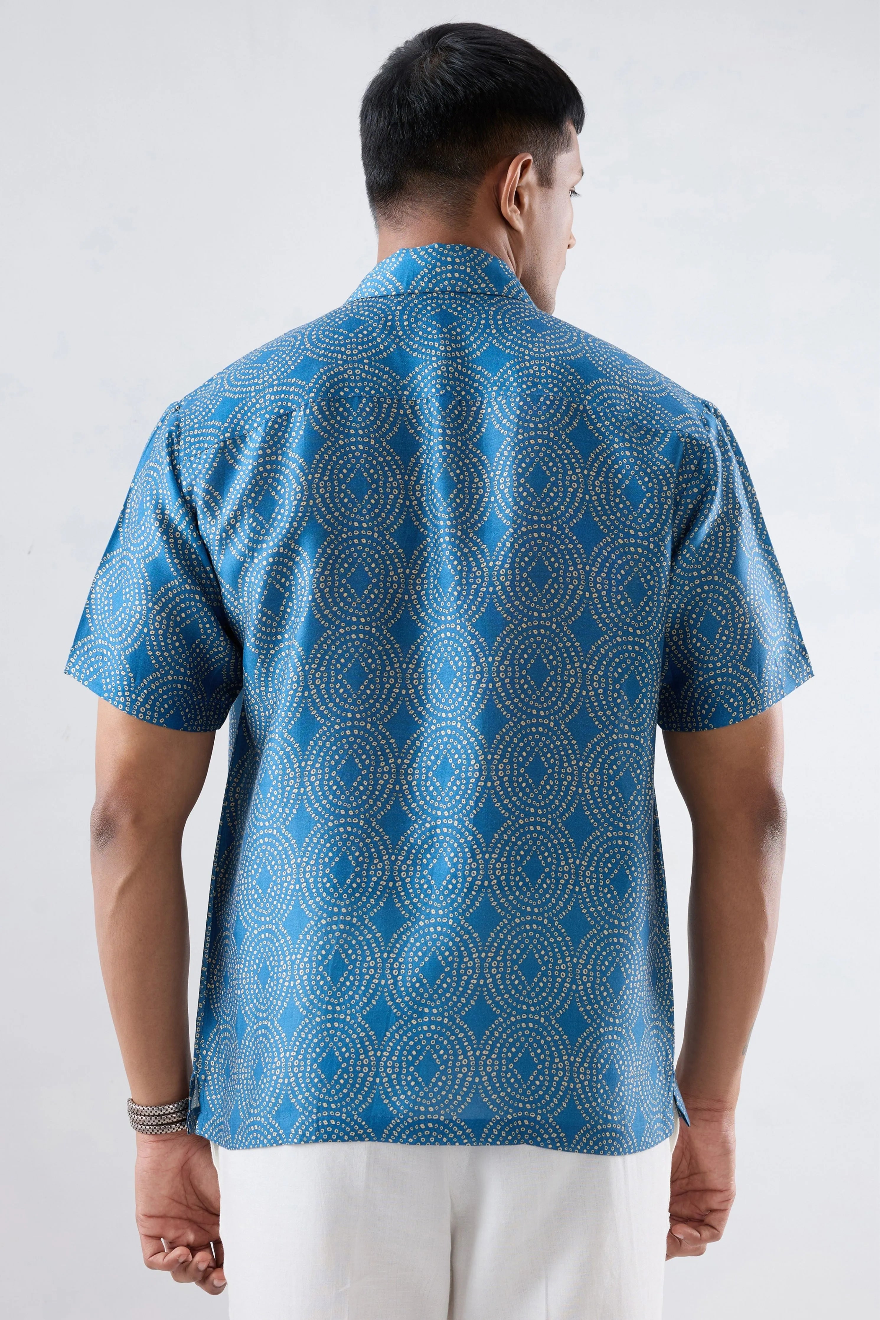 Dark Blue Bandhani Cuban Collar Shirt