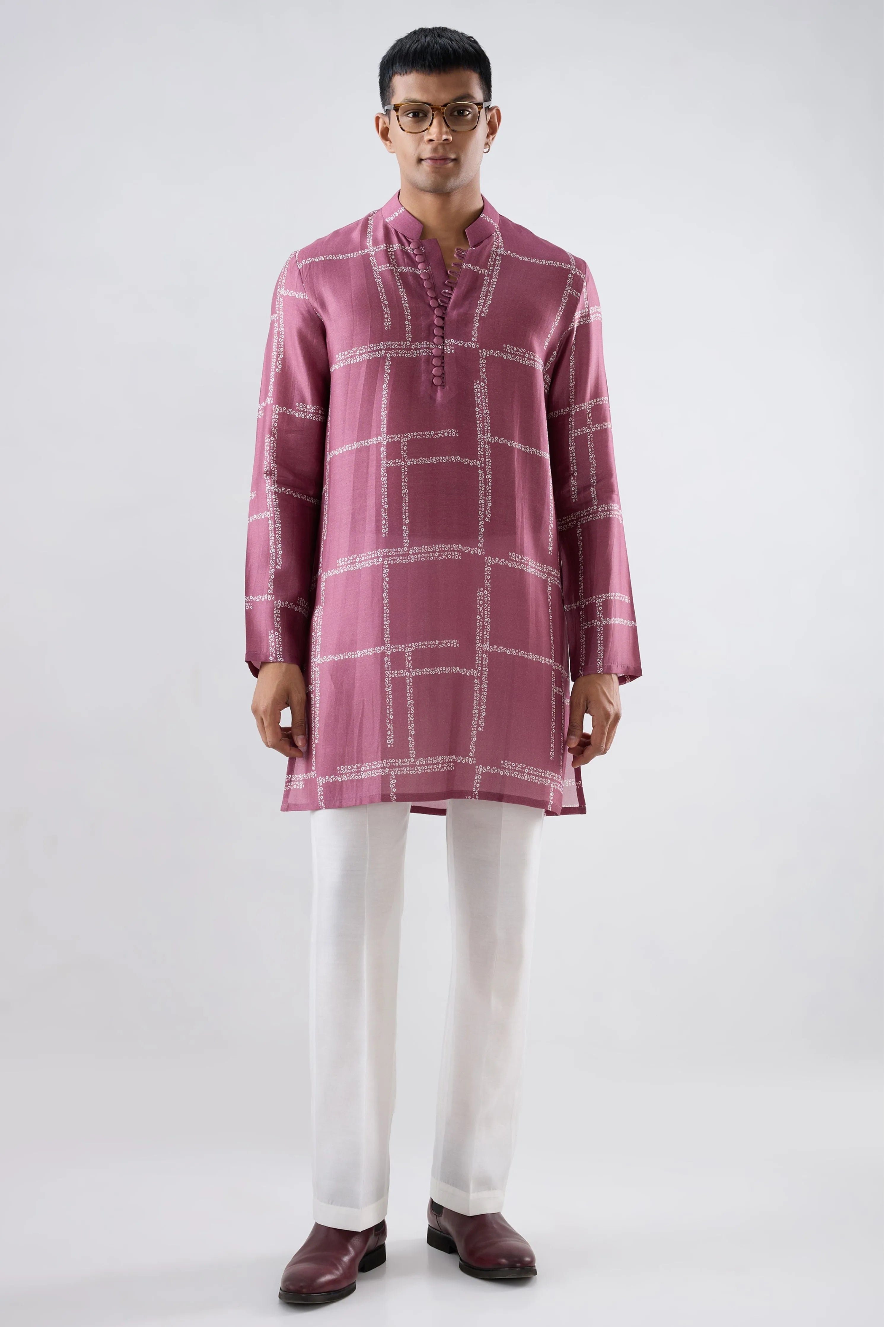 Burgundy Geometric Bandhani kurta