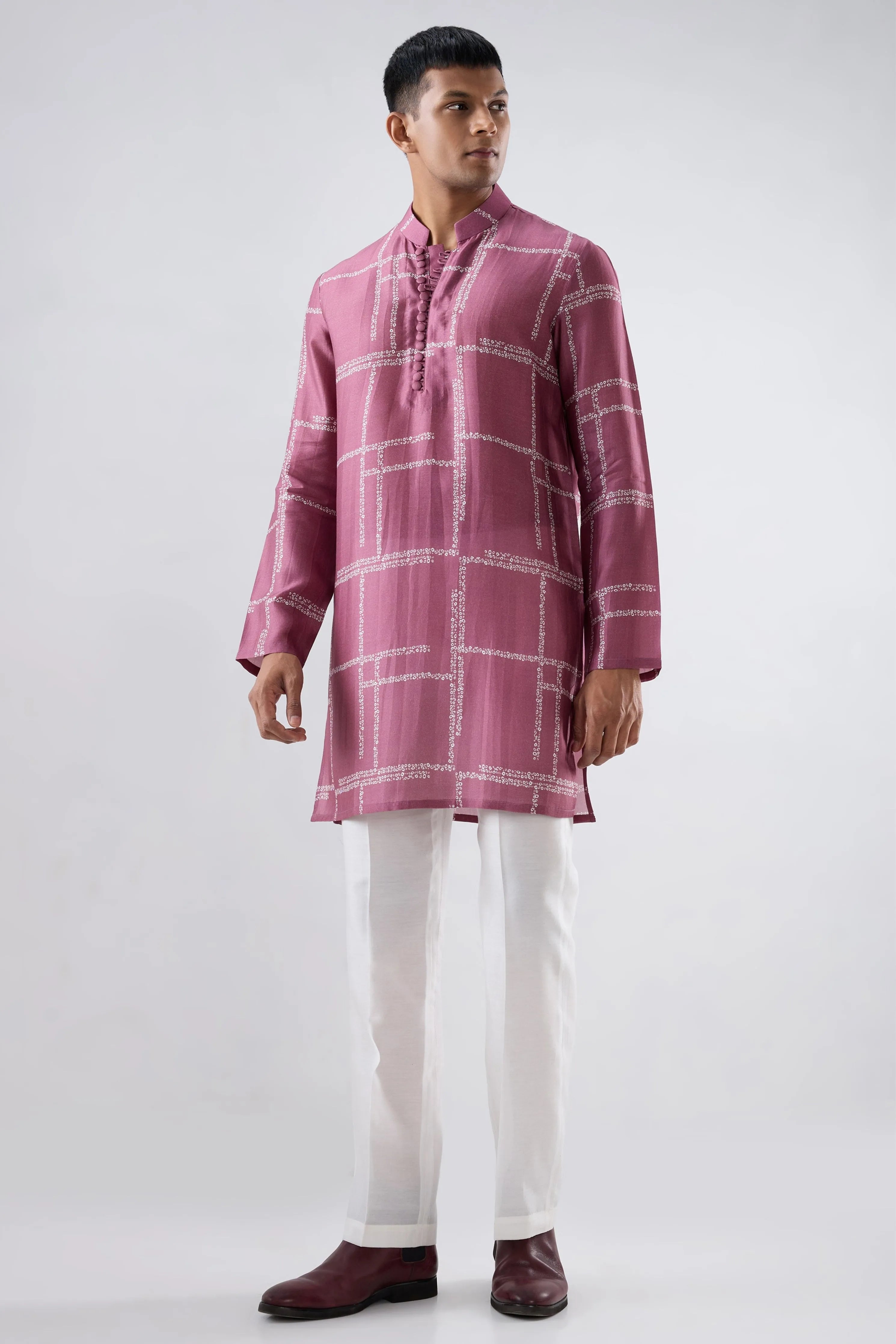 Burgundy Geometric Bandhani kurta
