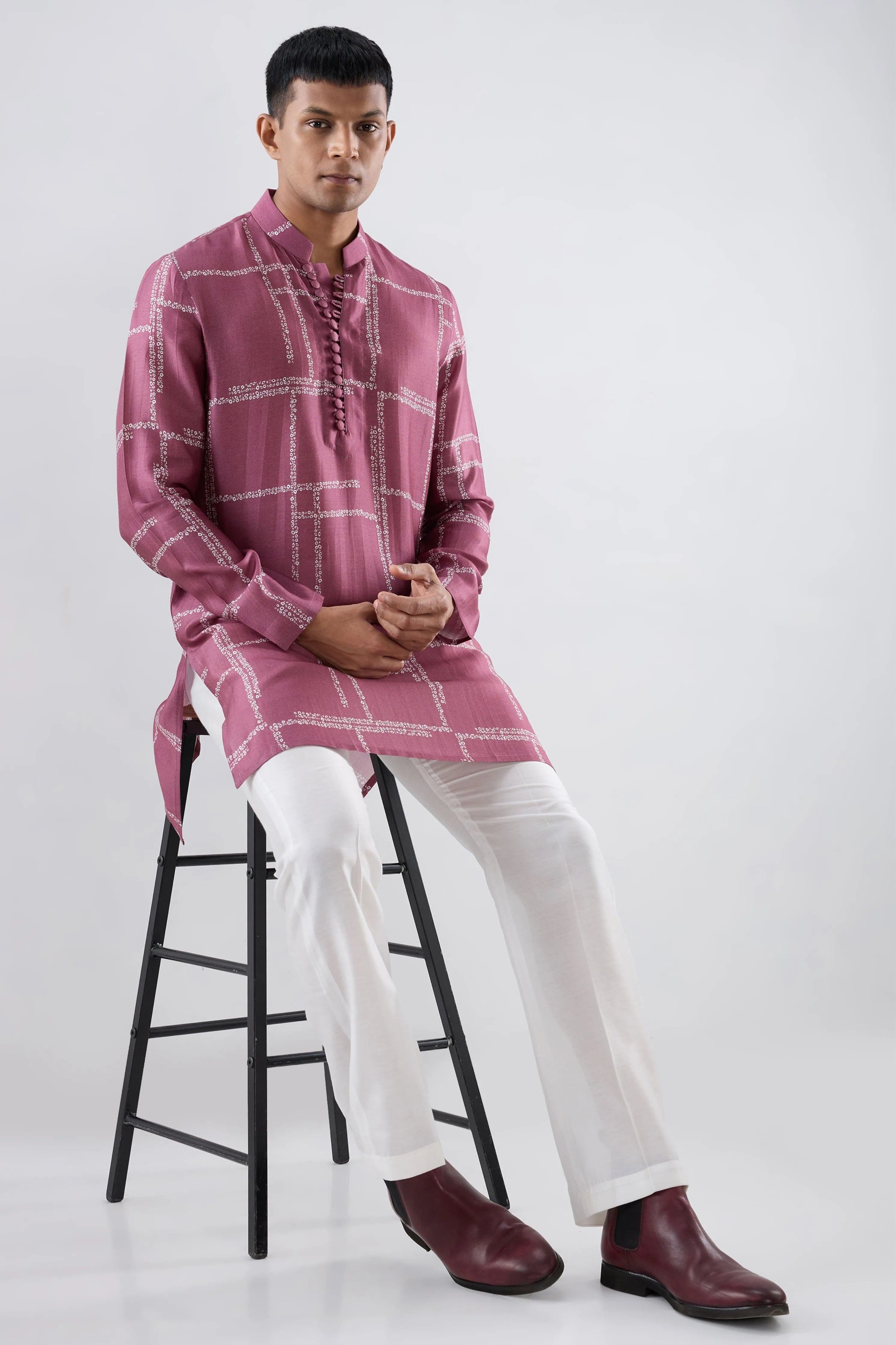 Burgundy Geometric Bandhani kurta