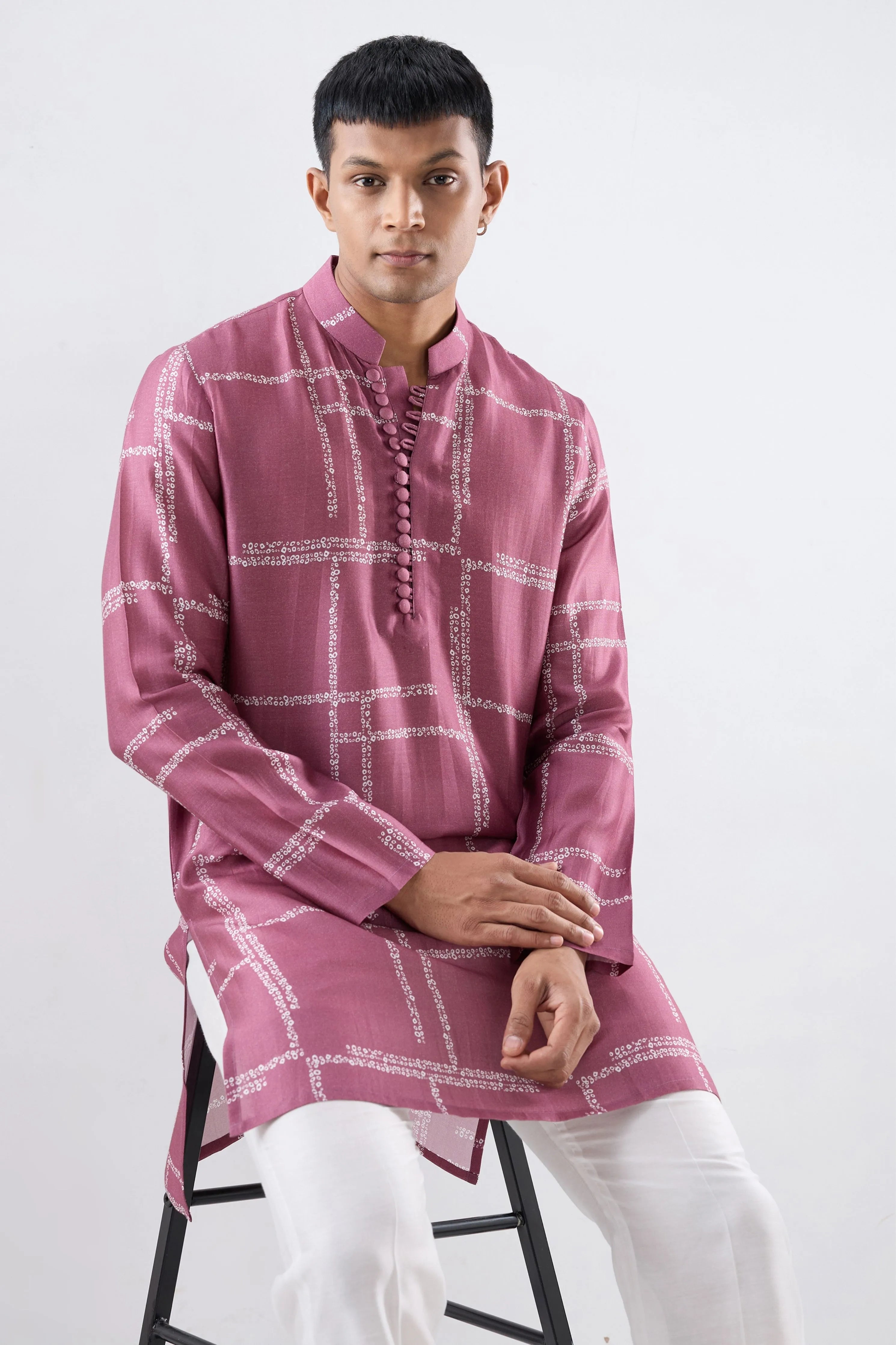 Burgundy Geometric Bandhani kurta