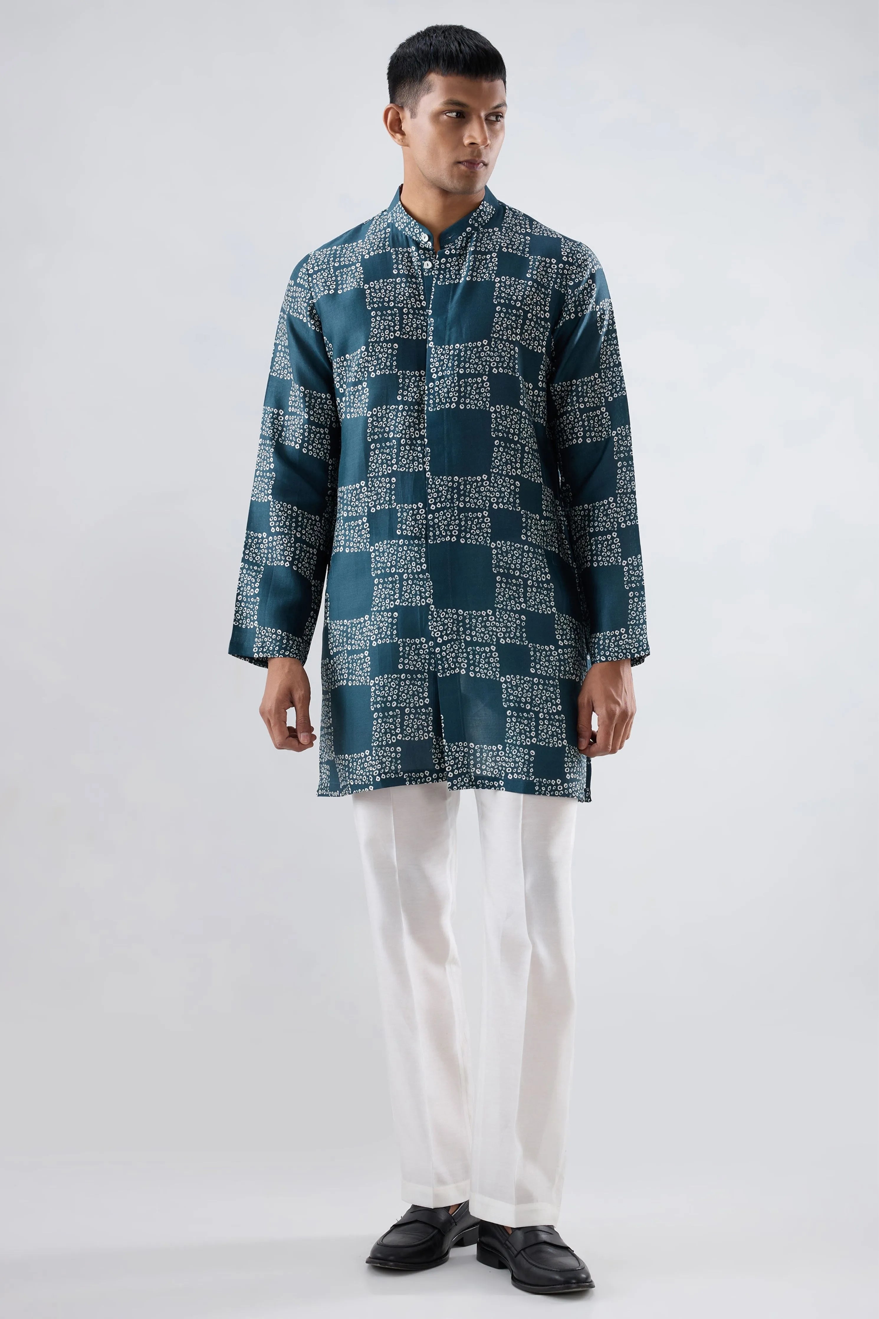 Teal Bandhani kurta
