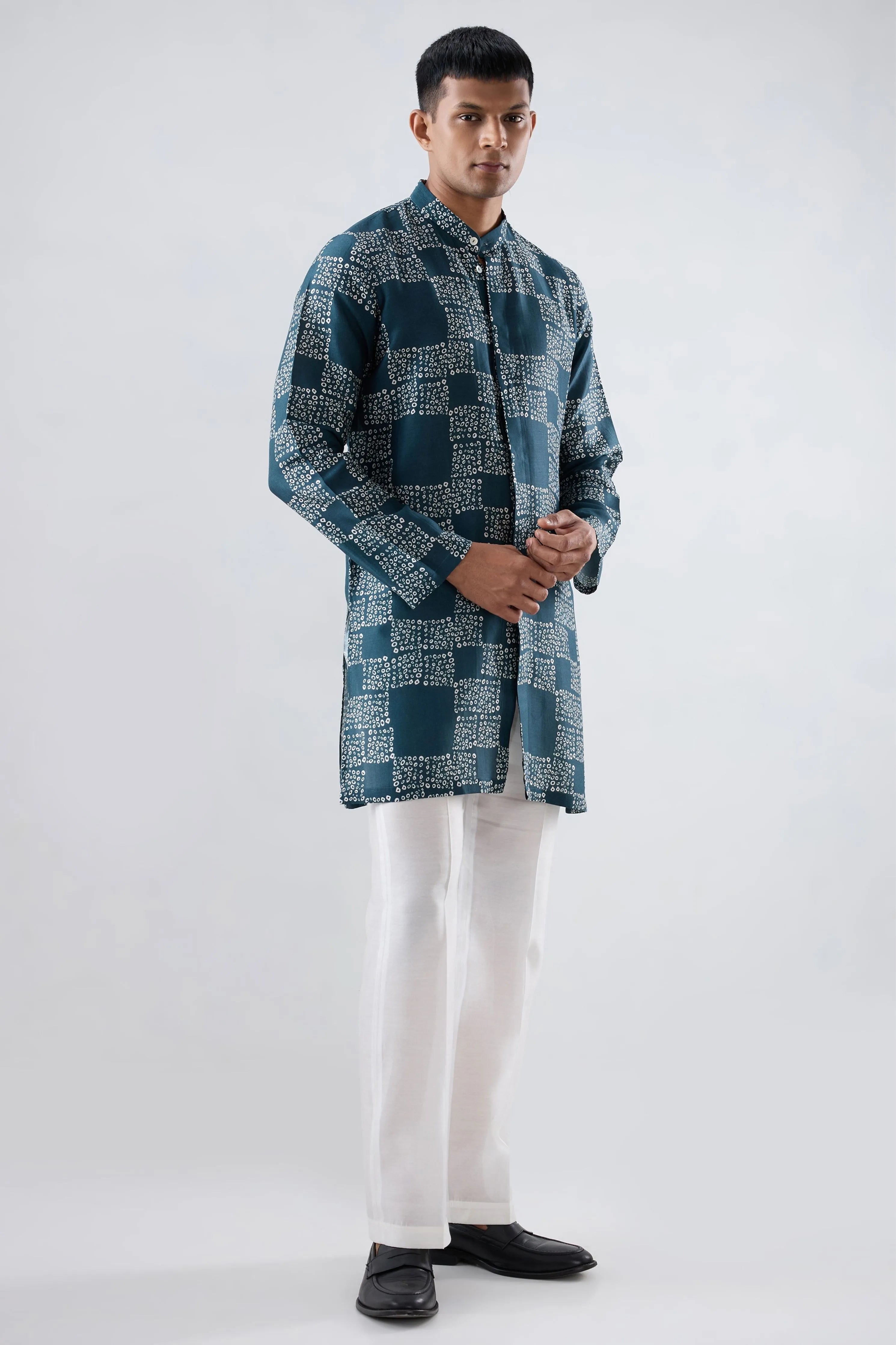 Teal Bandhani kurta