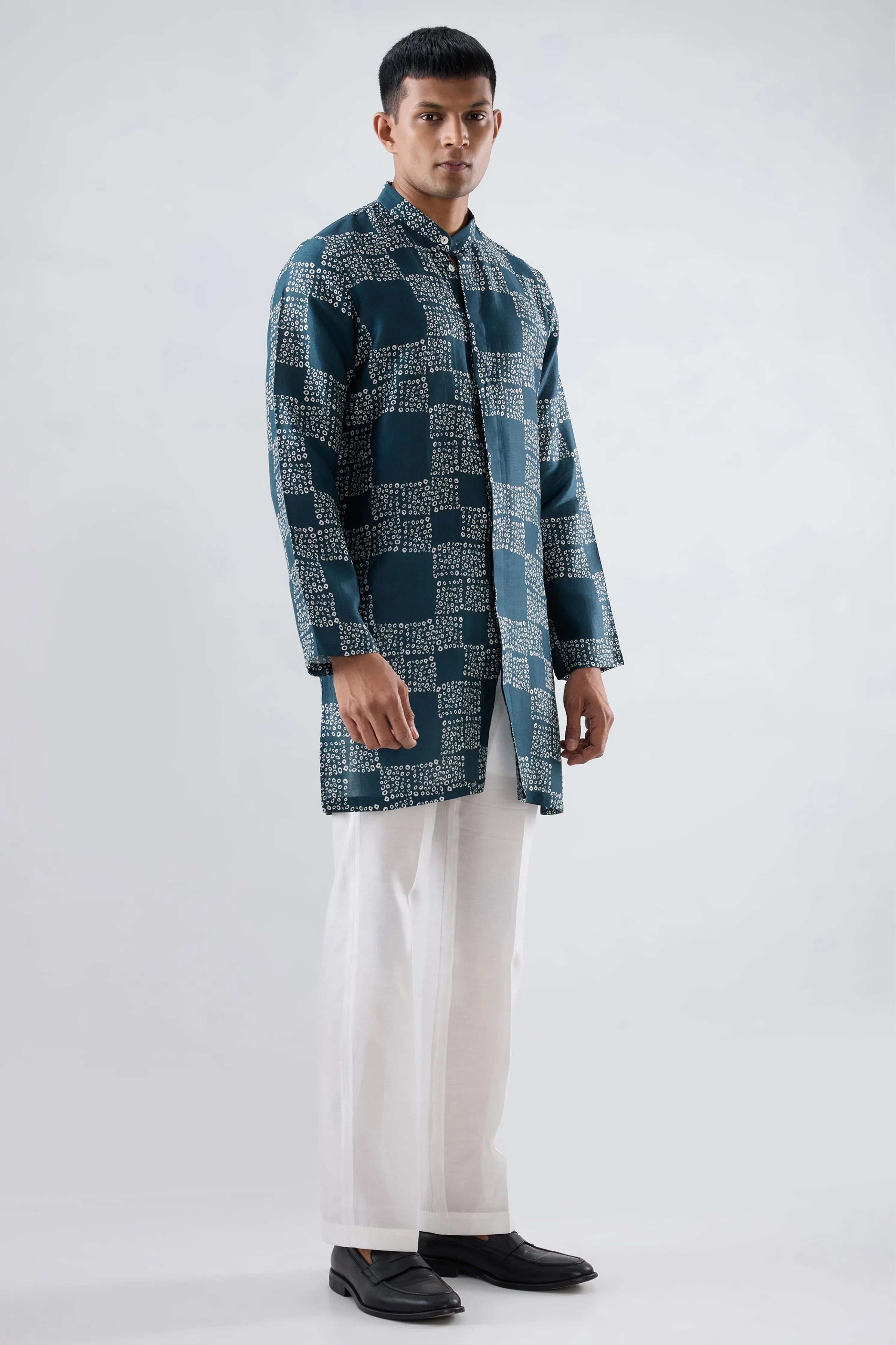 Teal Bandhani kurta