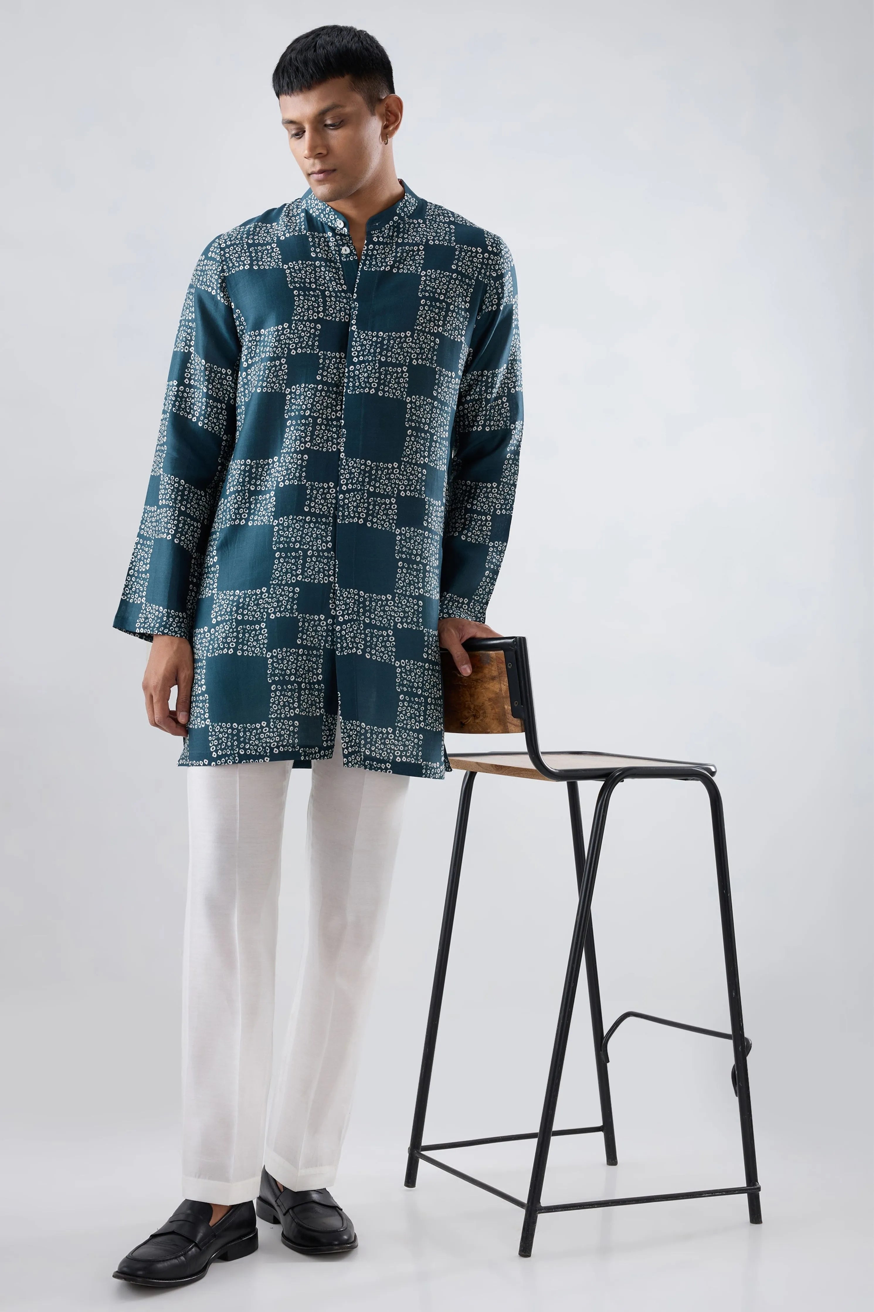 Teal Bandhani kurta