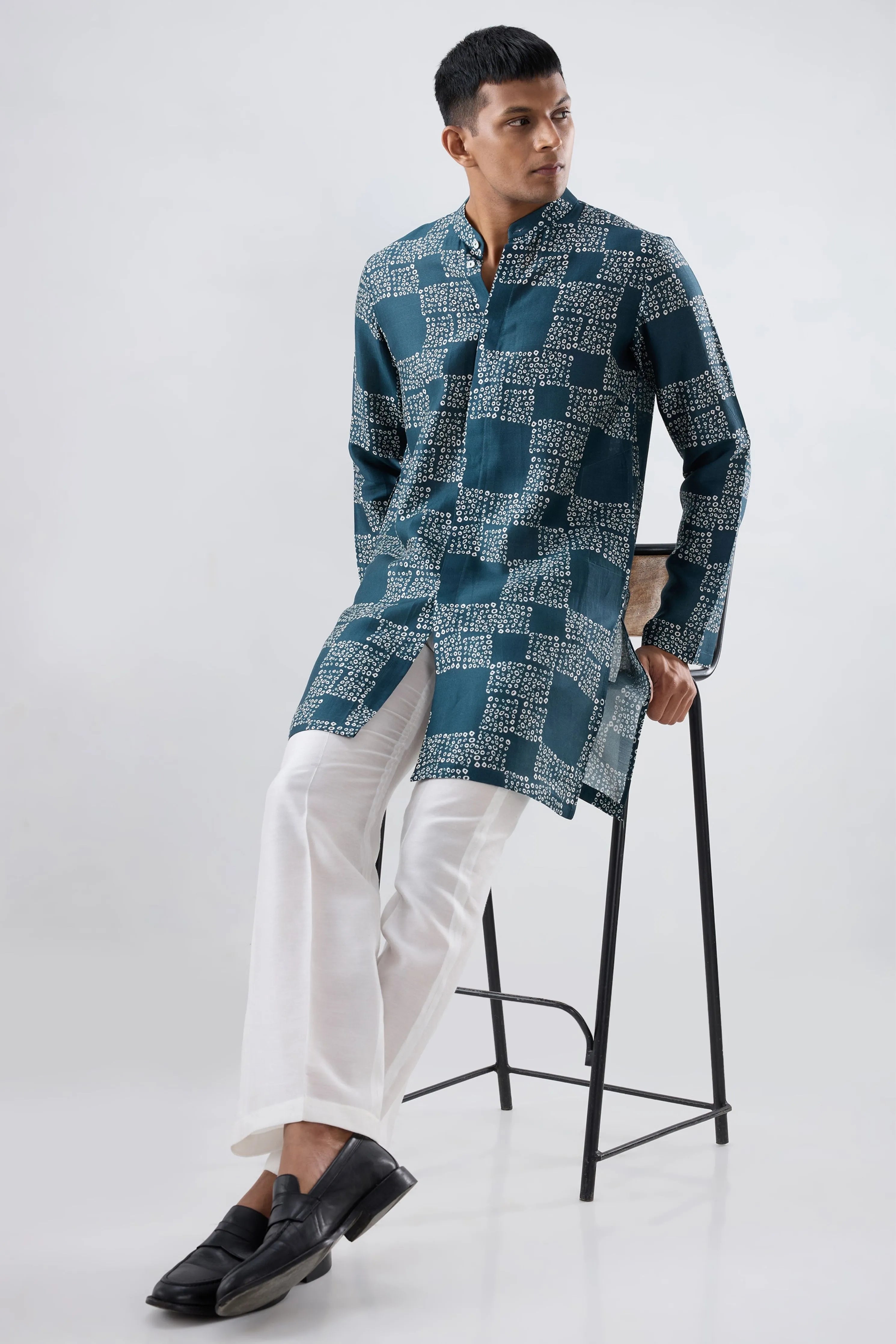 Teal Bandhani kurta