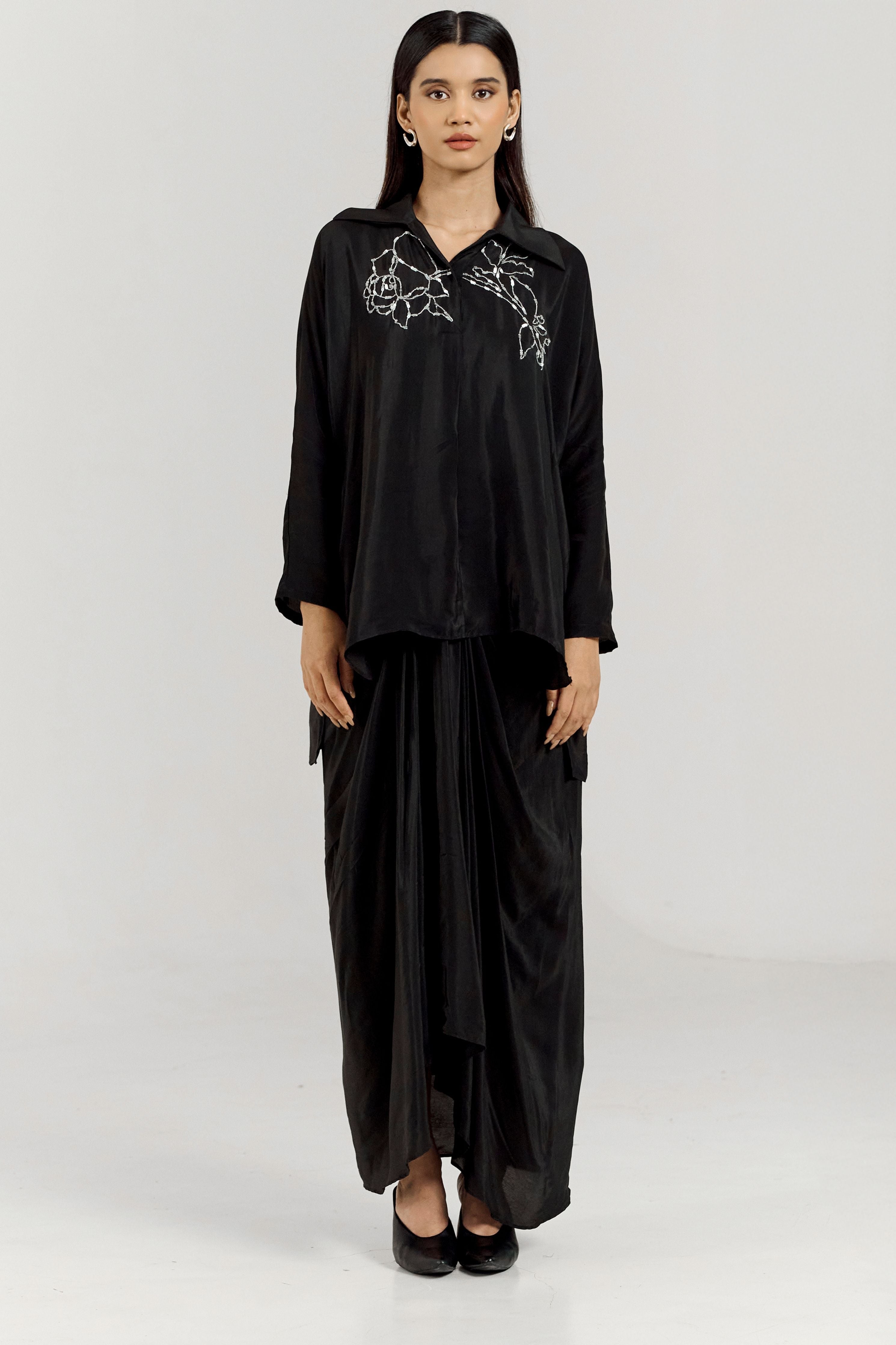 Black Big Rose Skirt Coord