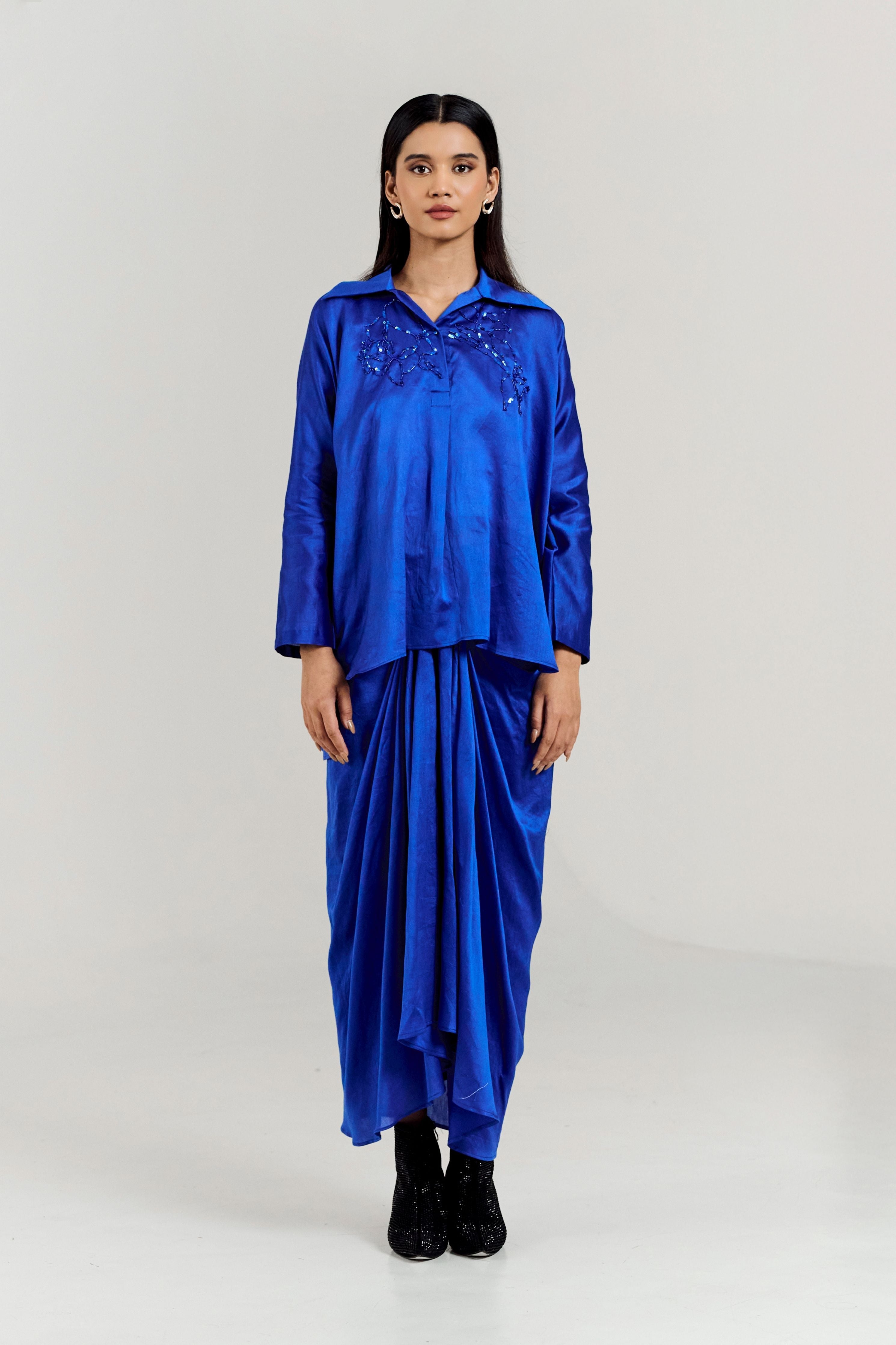 Blue Big Rose Skirt Coord
