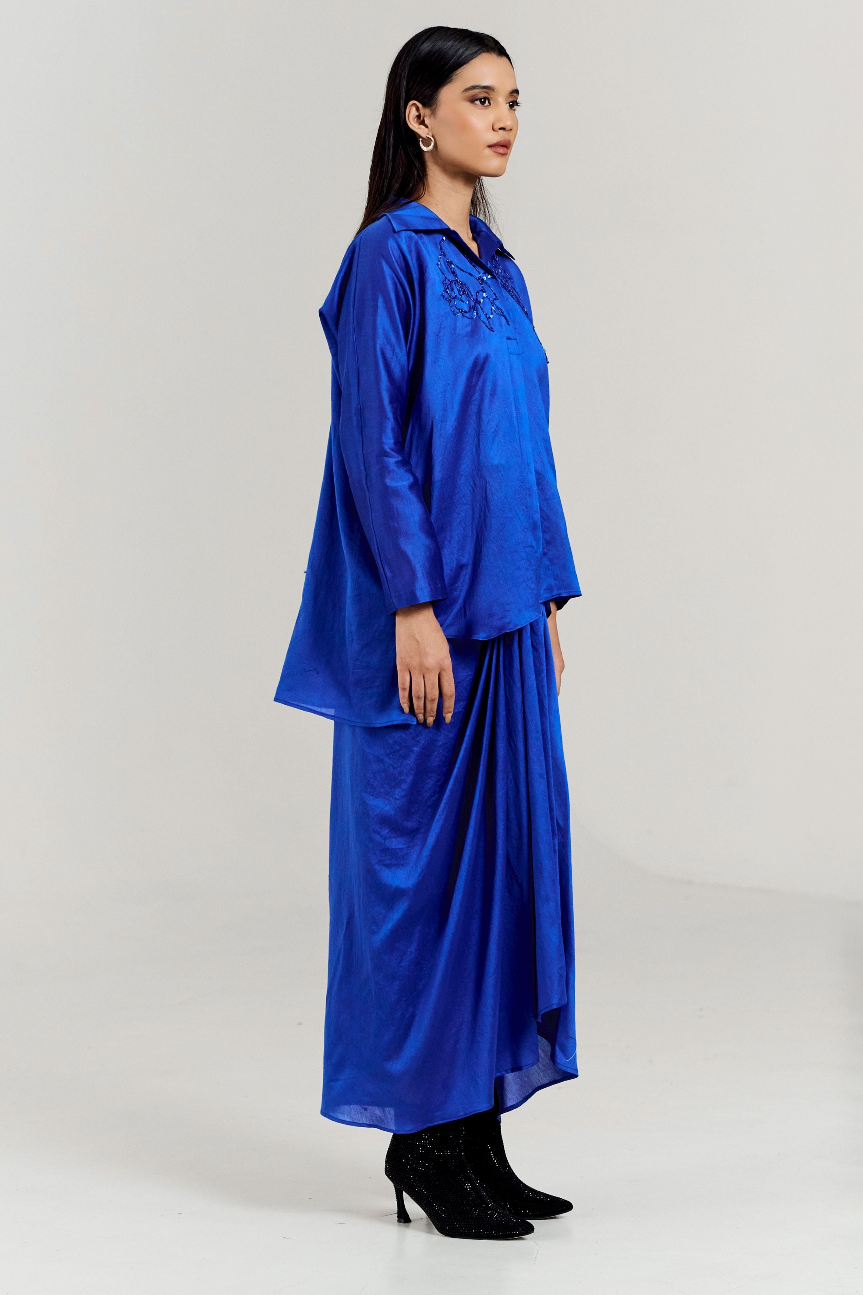 Blue Big Rose Skirt Coord