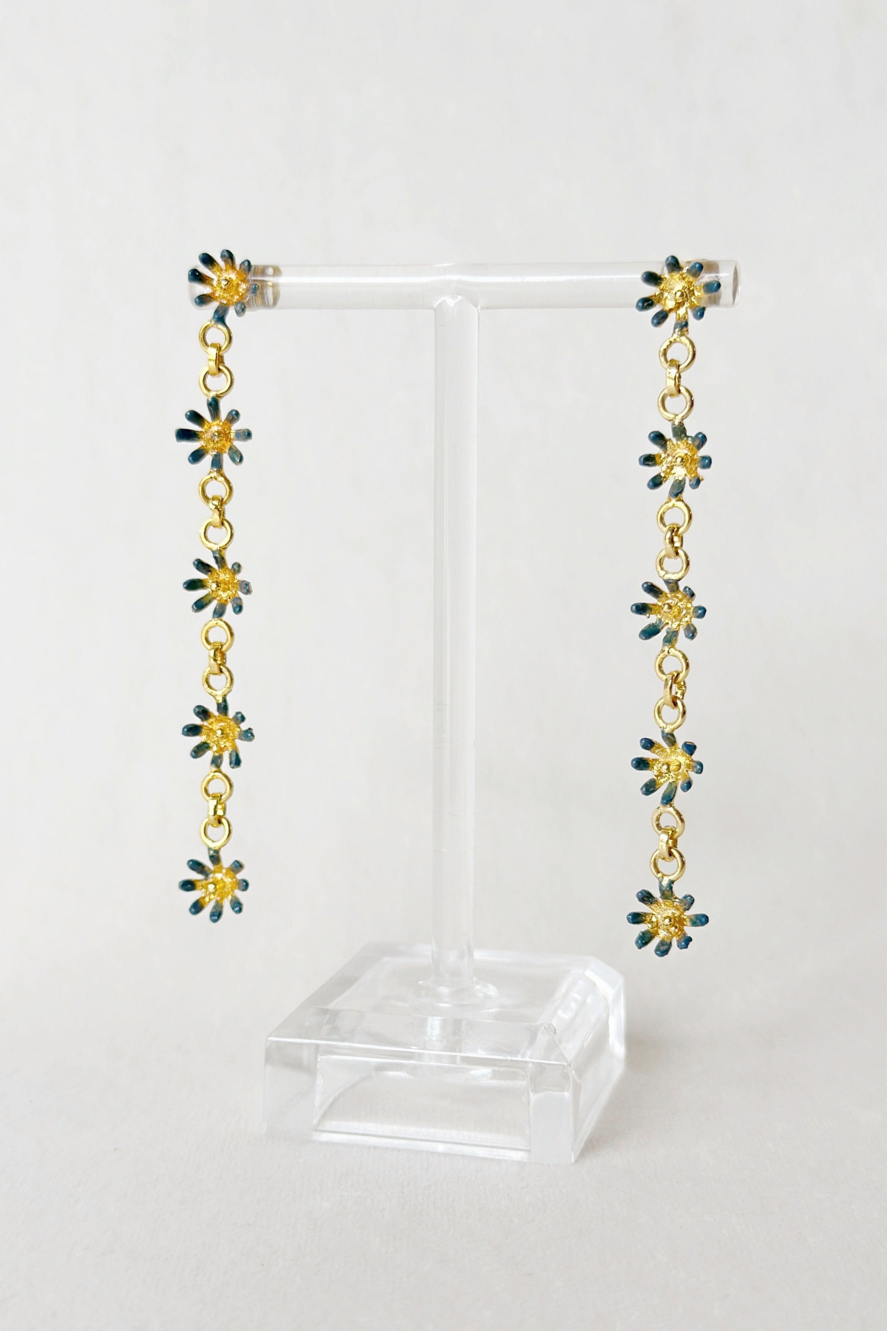 Floral String Dangler Earrings  Forget Me Not Blue