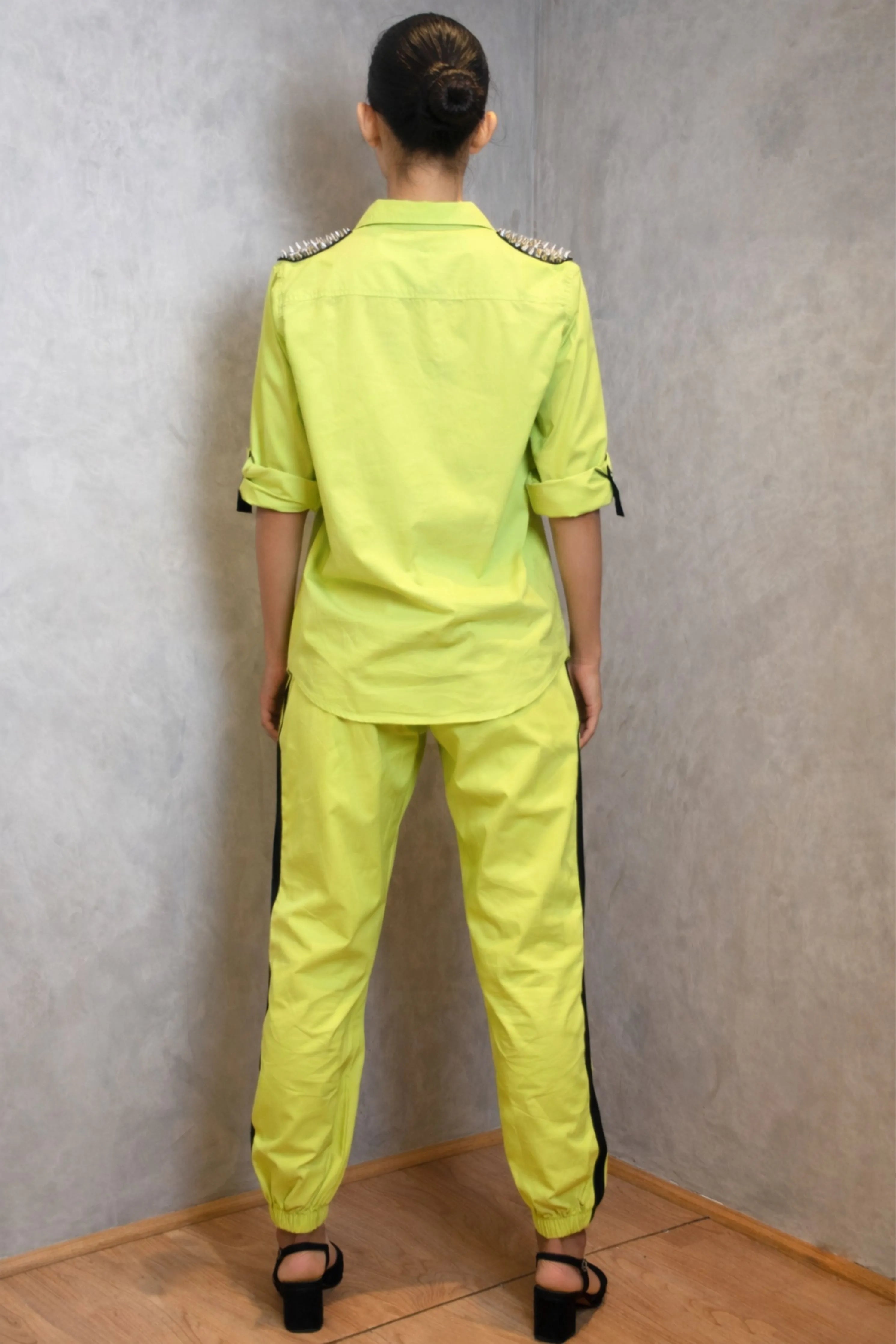 Neon Green Cotton Co-Ord Set With Jogger Pants