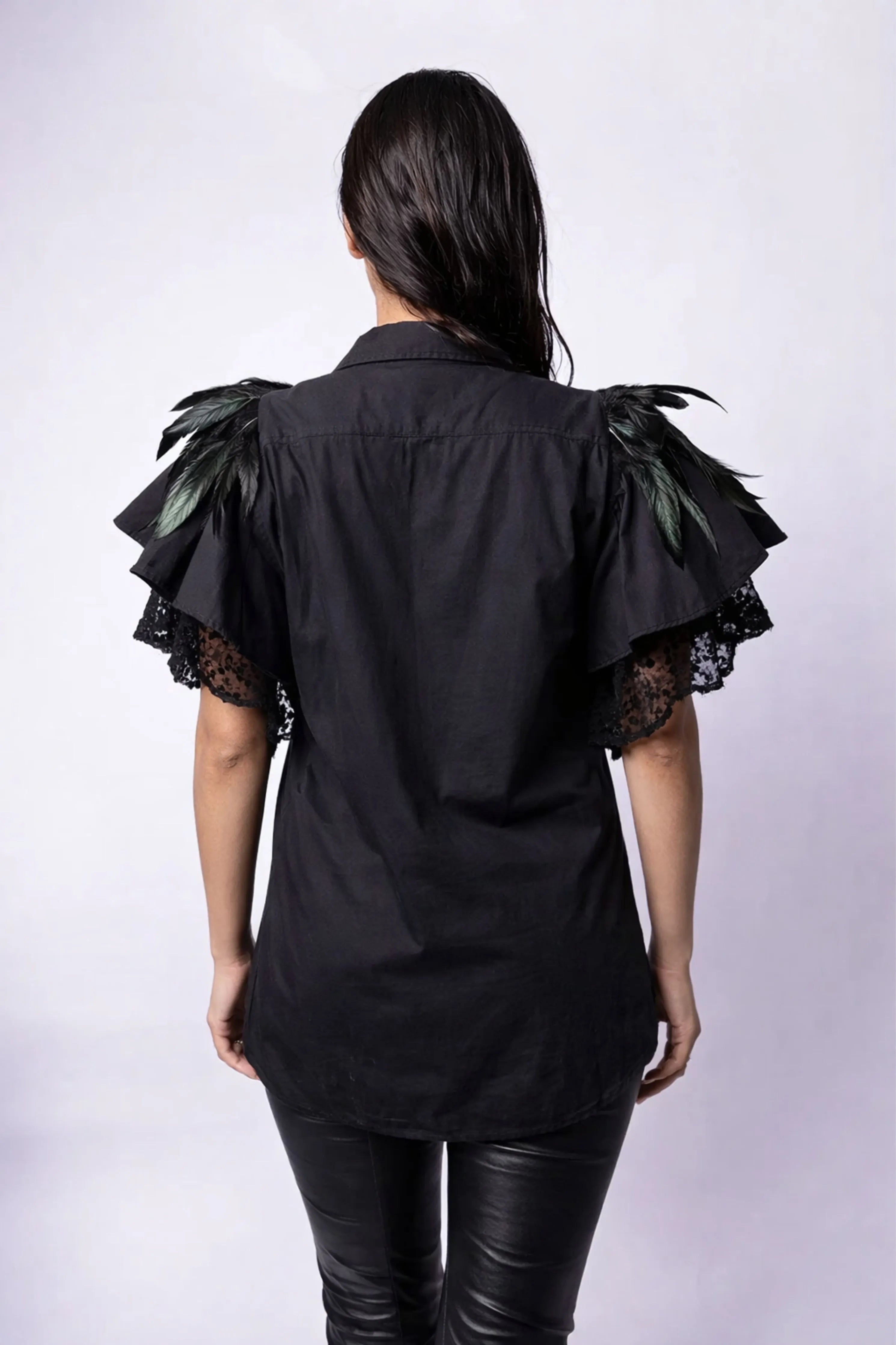 Black Comfort Fit Cotton Shirt With Flared Sleeves