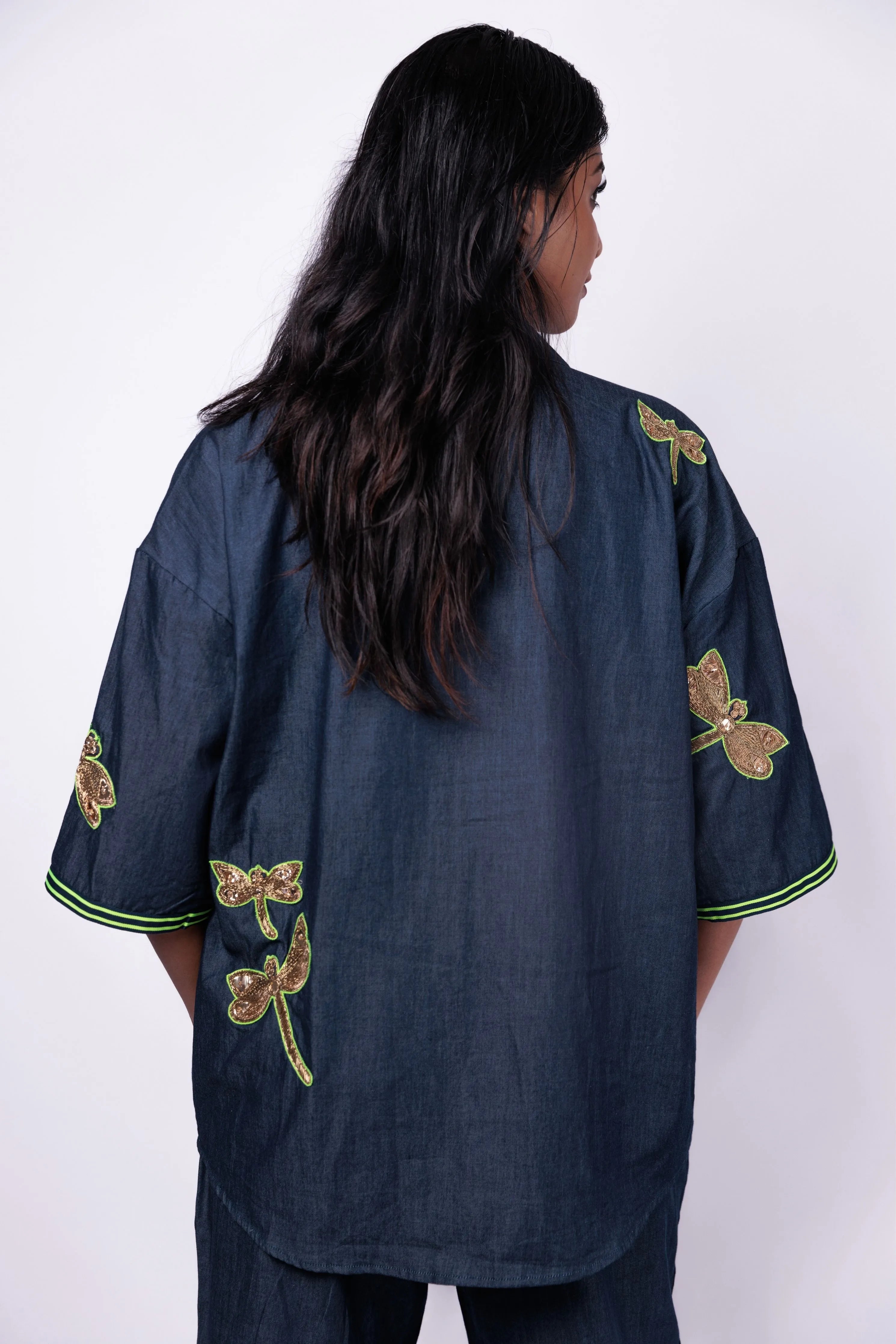 Blue Denim Co-Ord Set With Oversized Shirt And Straight Pants