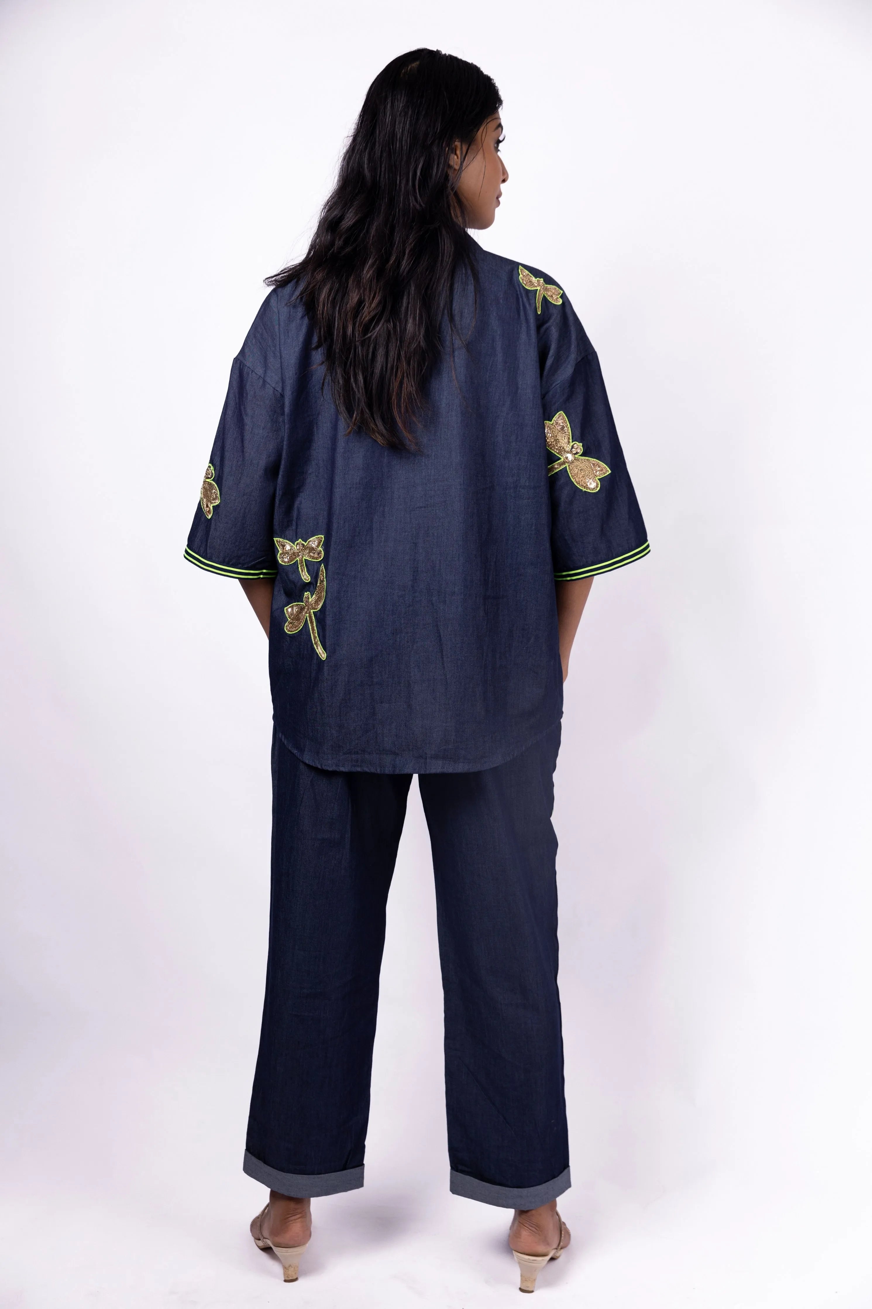 Blue Denim Co-Ord Set With Oversized Shirt And Straight Pants
