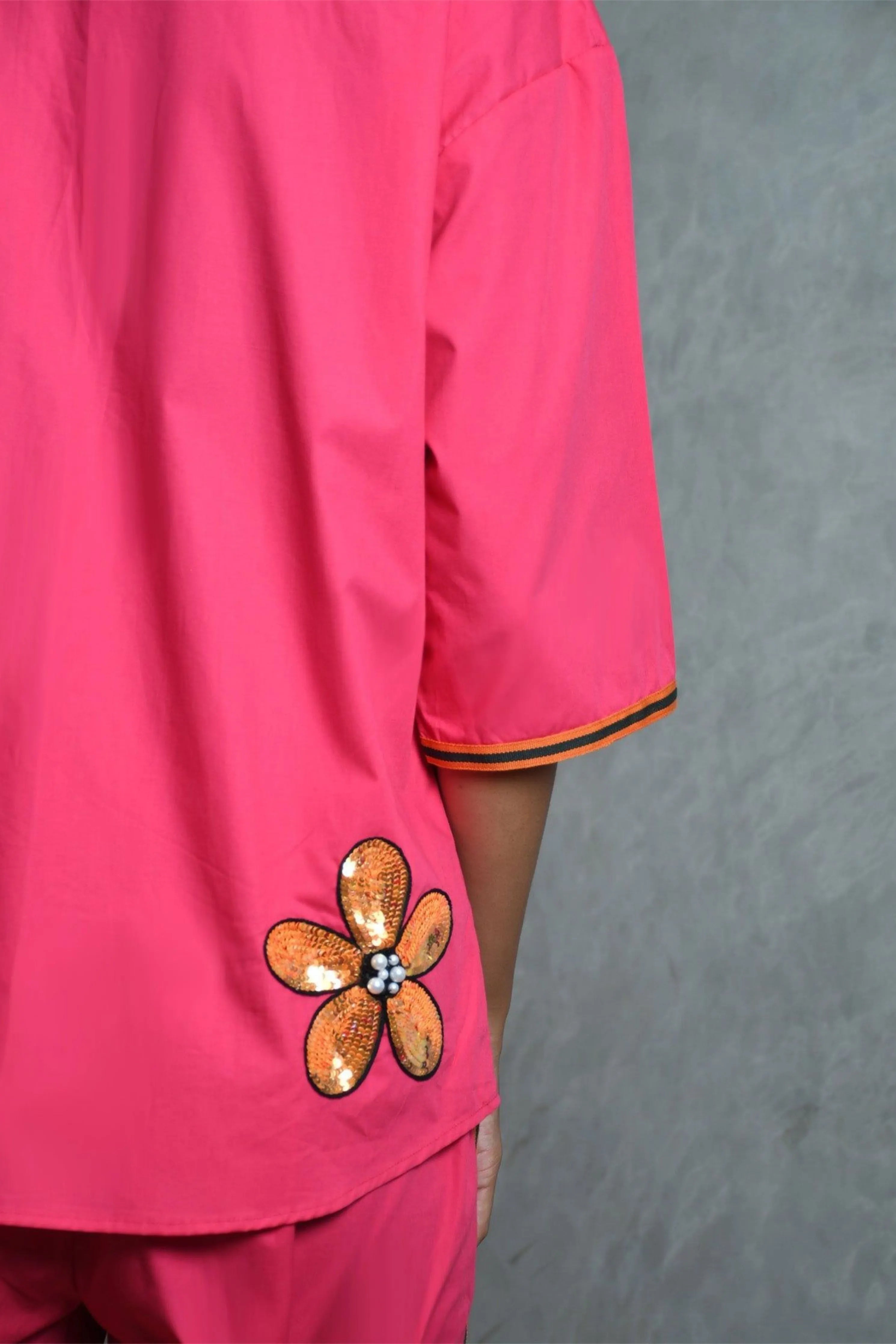 Hot Pink Cotton Co-Ord Set With Oversized Shirt And Straight Pants