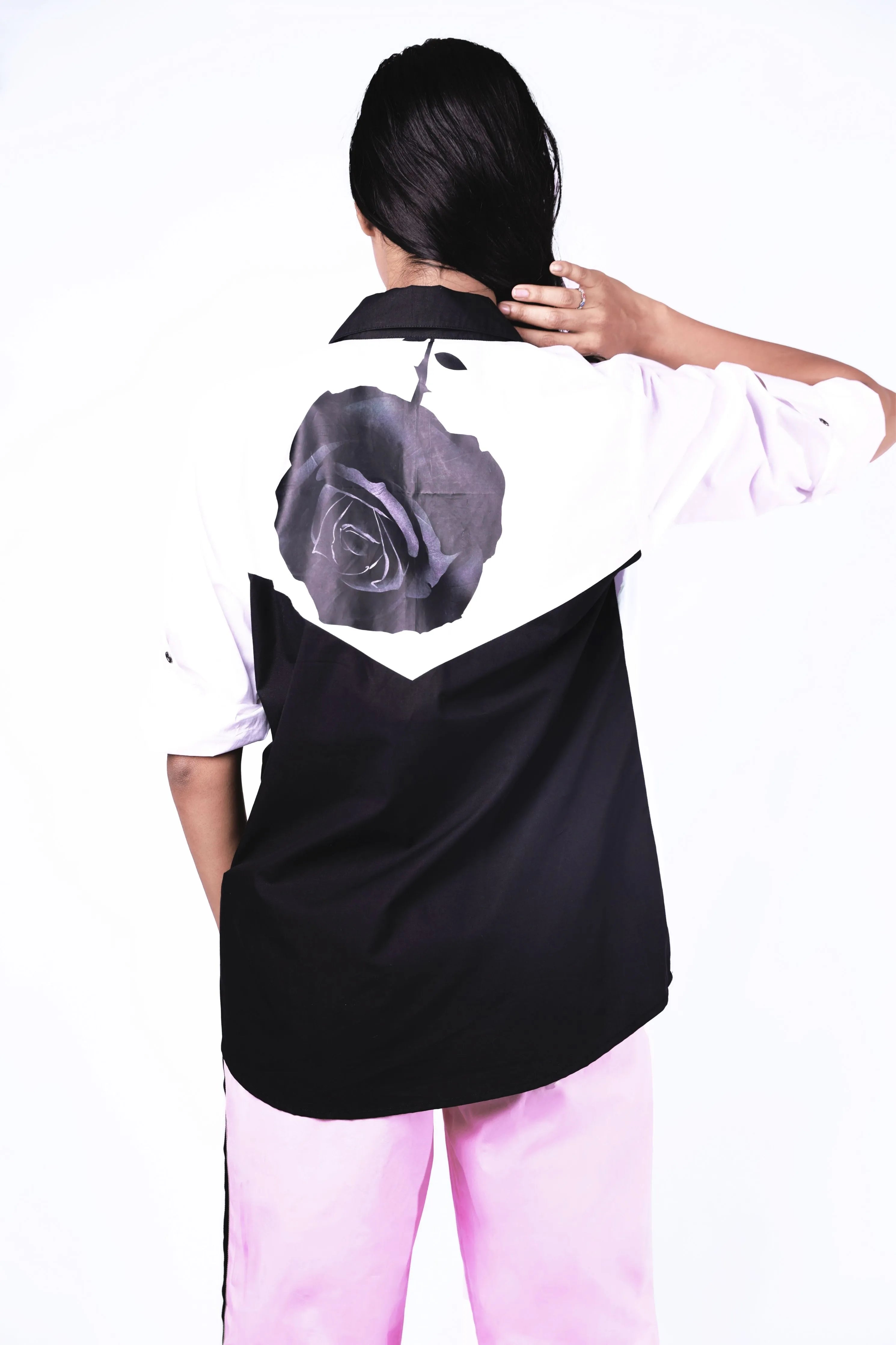 Pink & White Comfort Fit Cotton Shirt With Embellishment