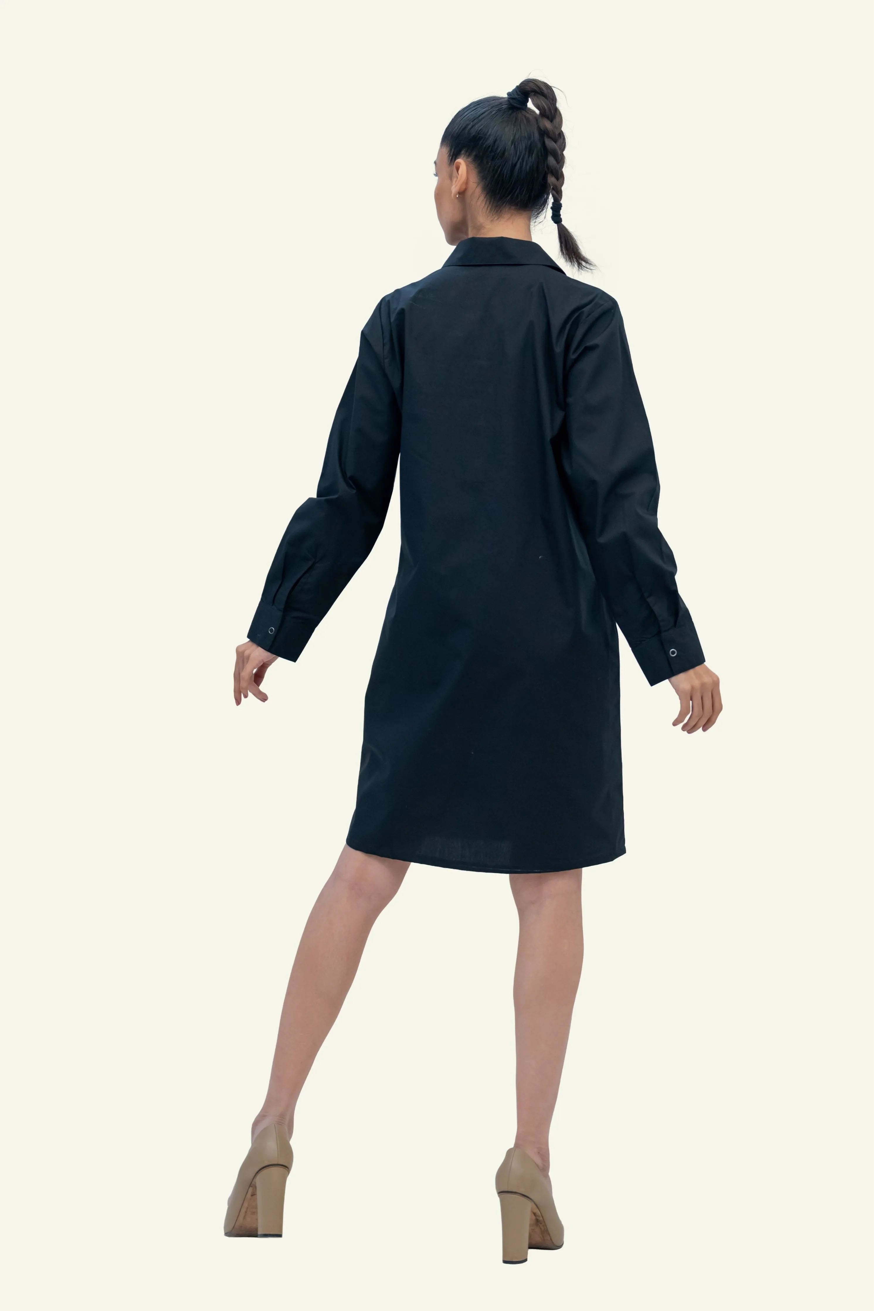 Black Cotton Dress with Stud Work