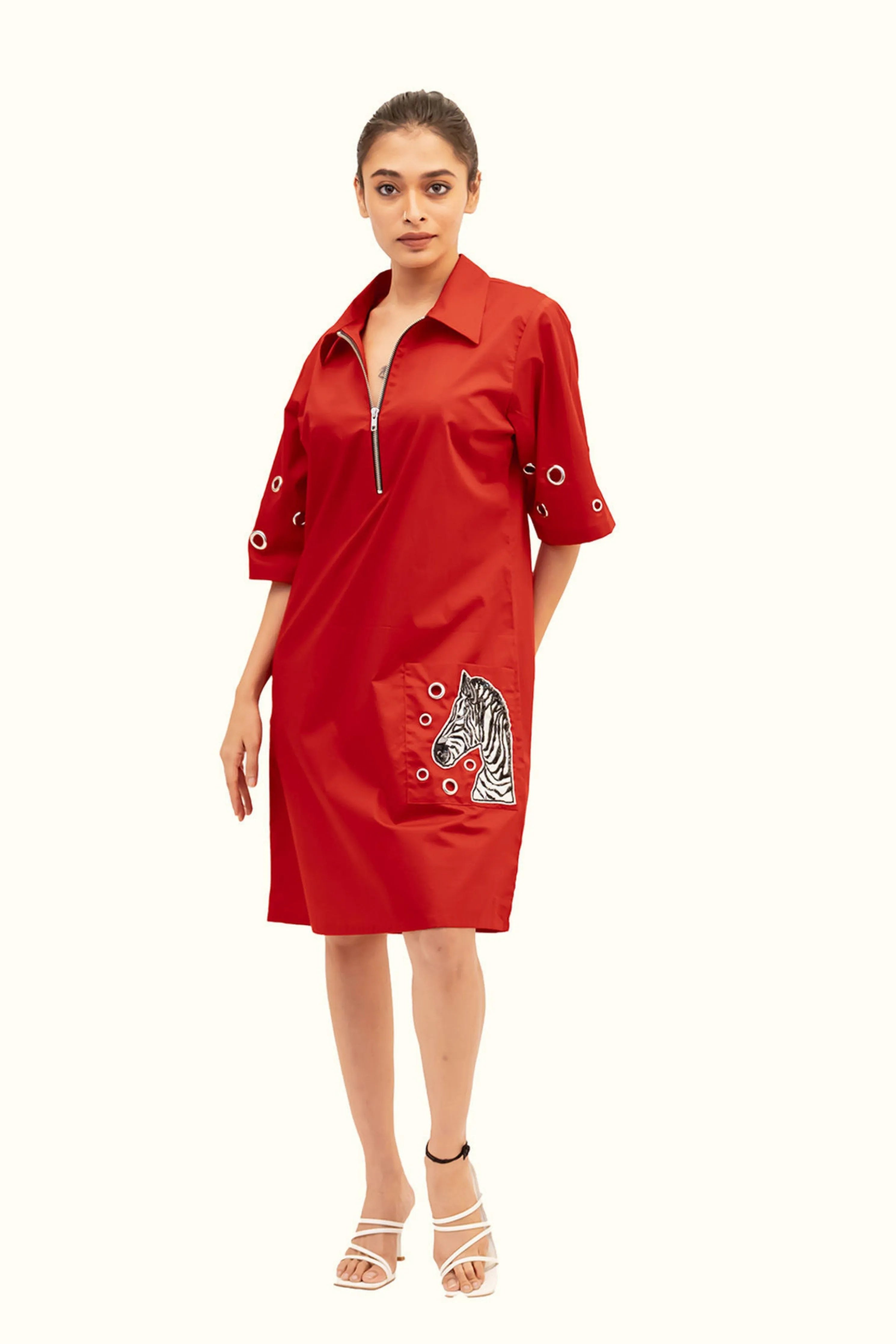 Red Cotton Dress With Embroidery