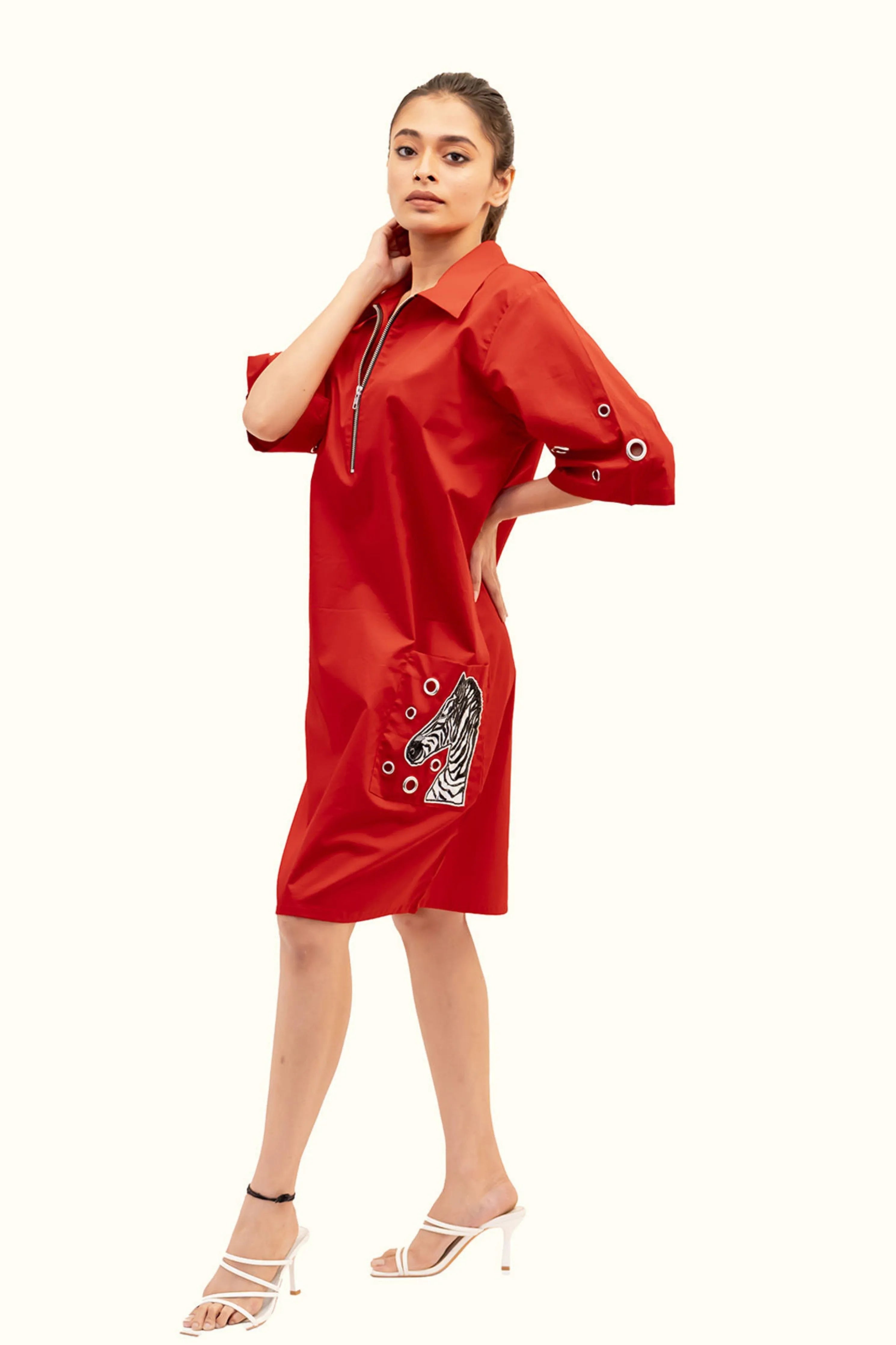 Red Cotton Dress With Embroidery