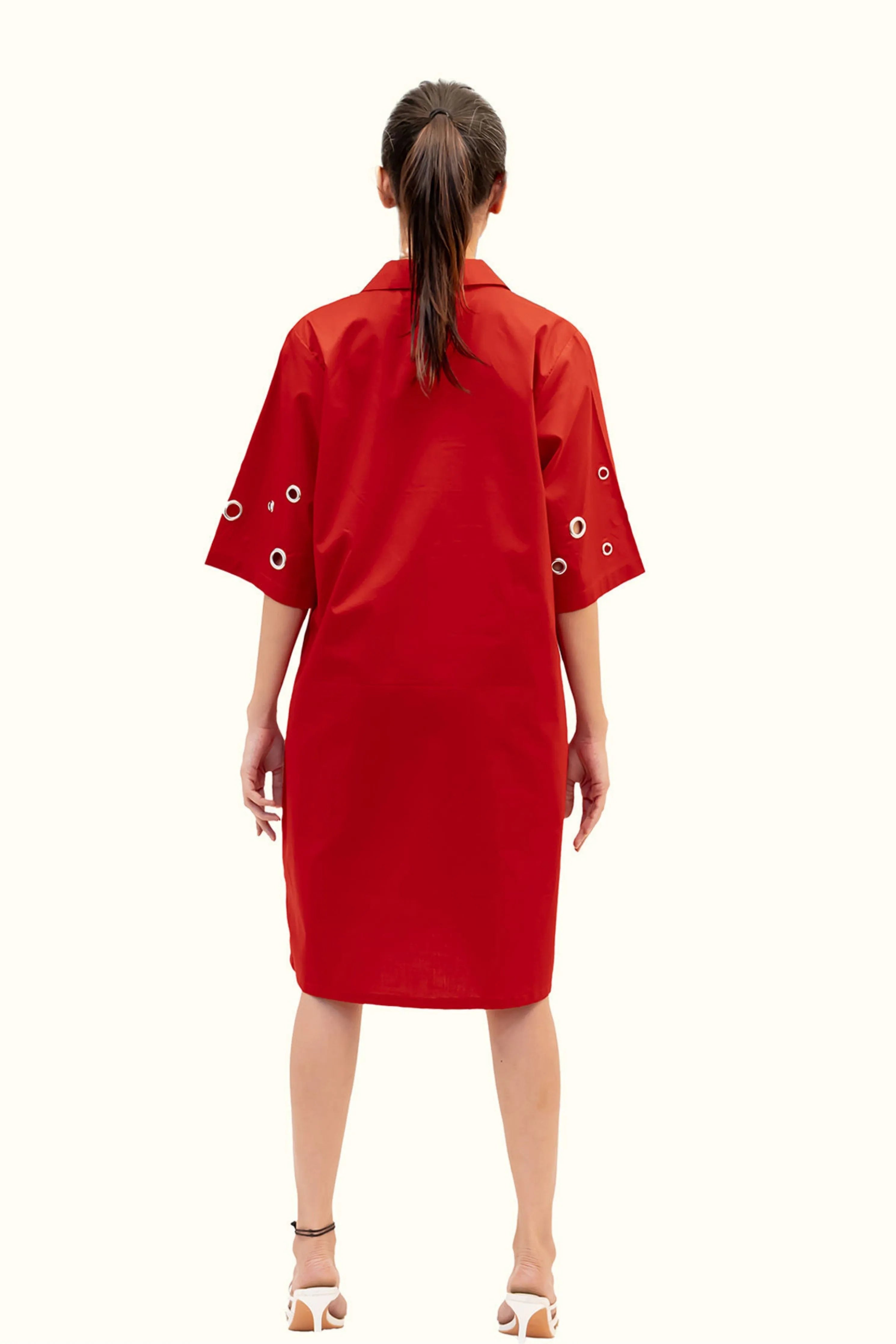 Red Cotton Dress With Embroidery