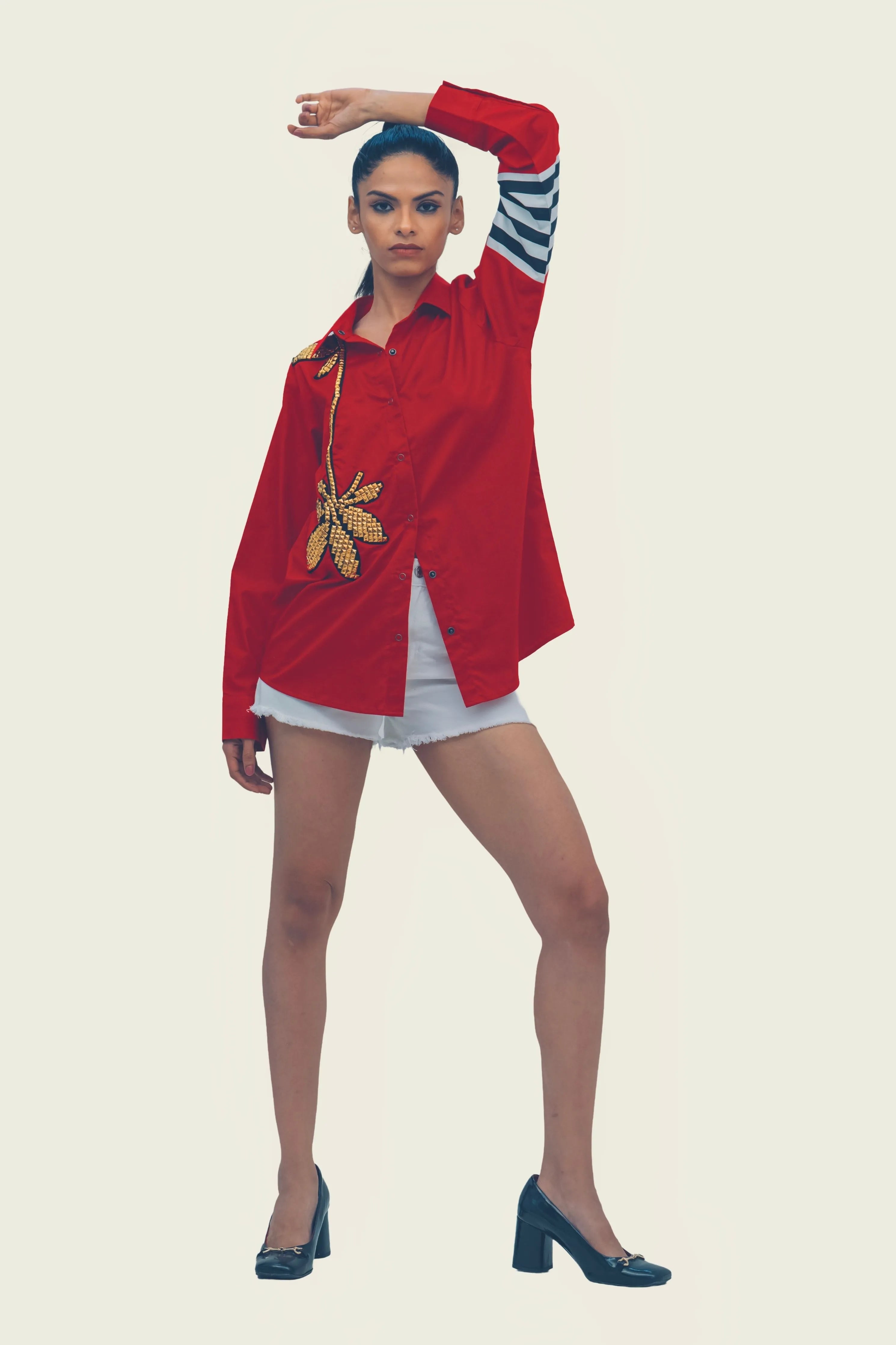 Red Cotton Shirt with Embroidery