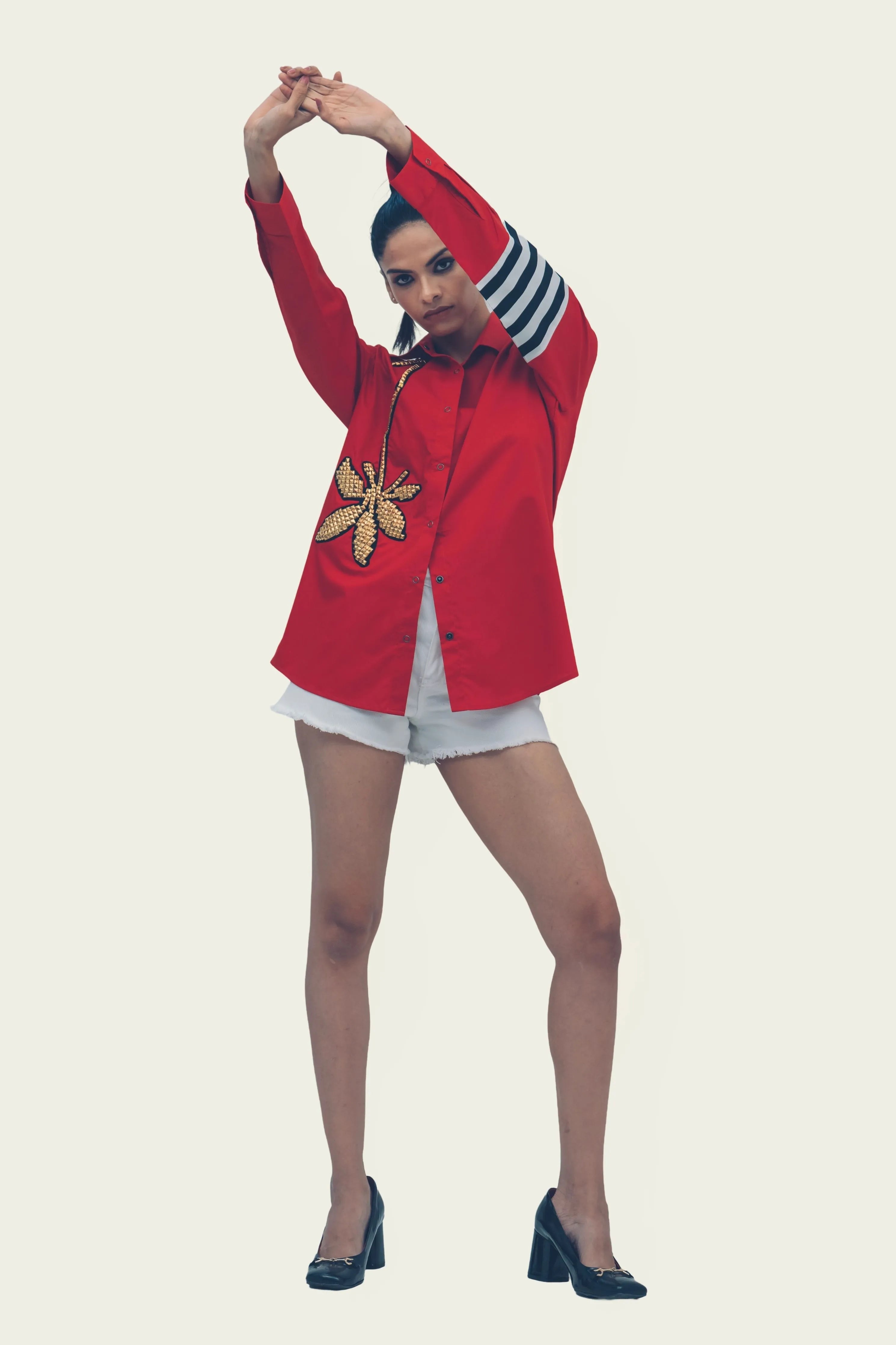 Red Cotton Shirt with Embroidery