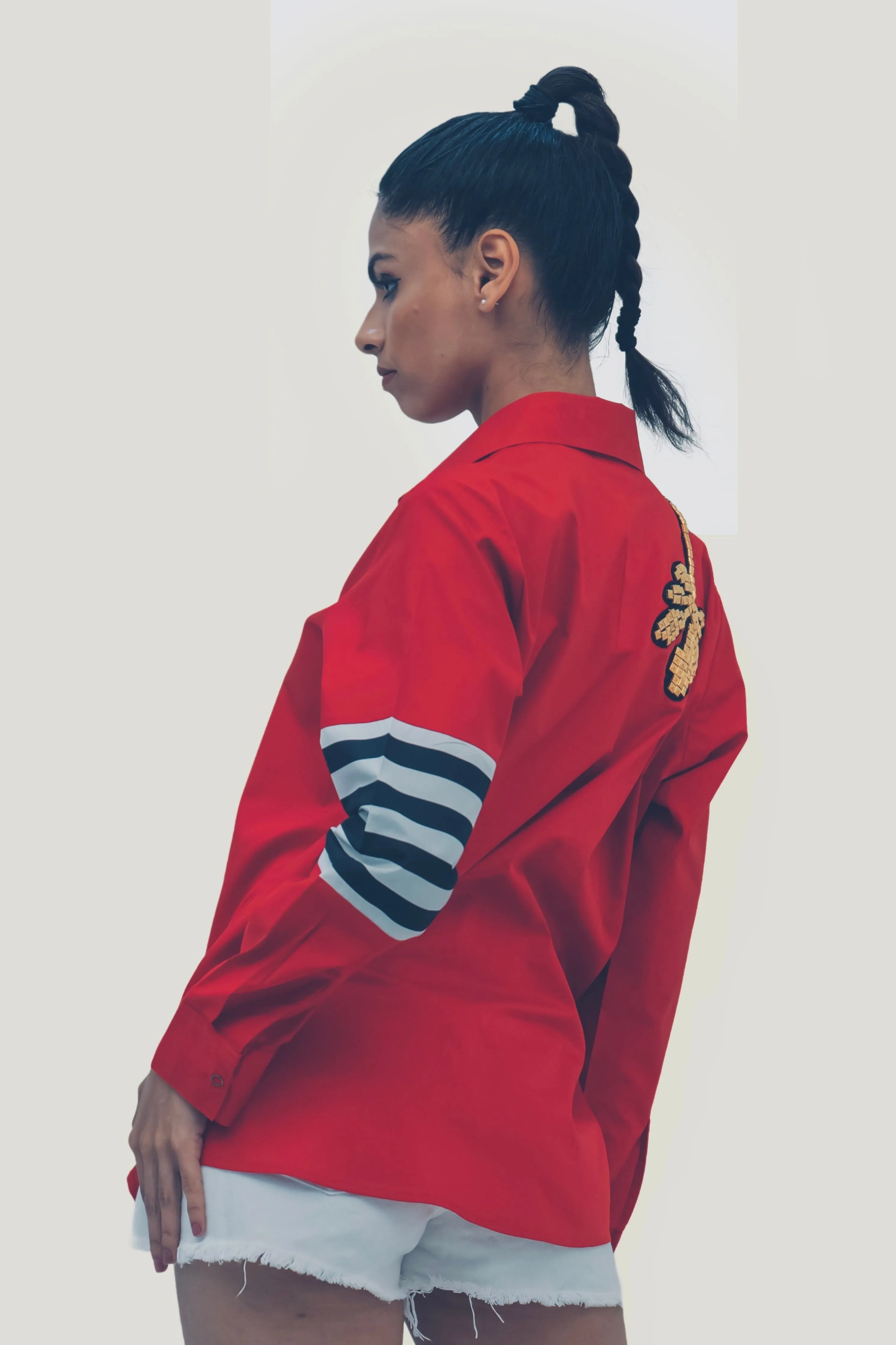 Red Cotton Shirt with Embroidery