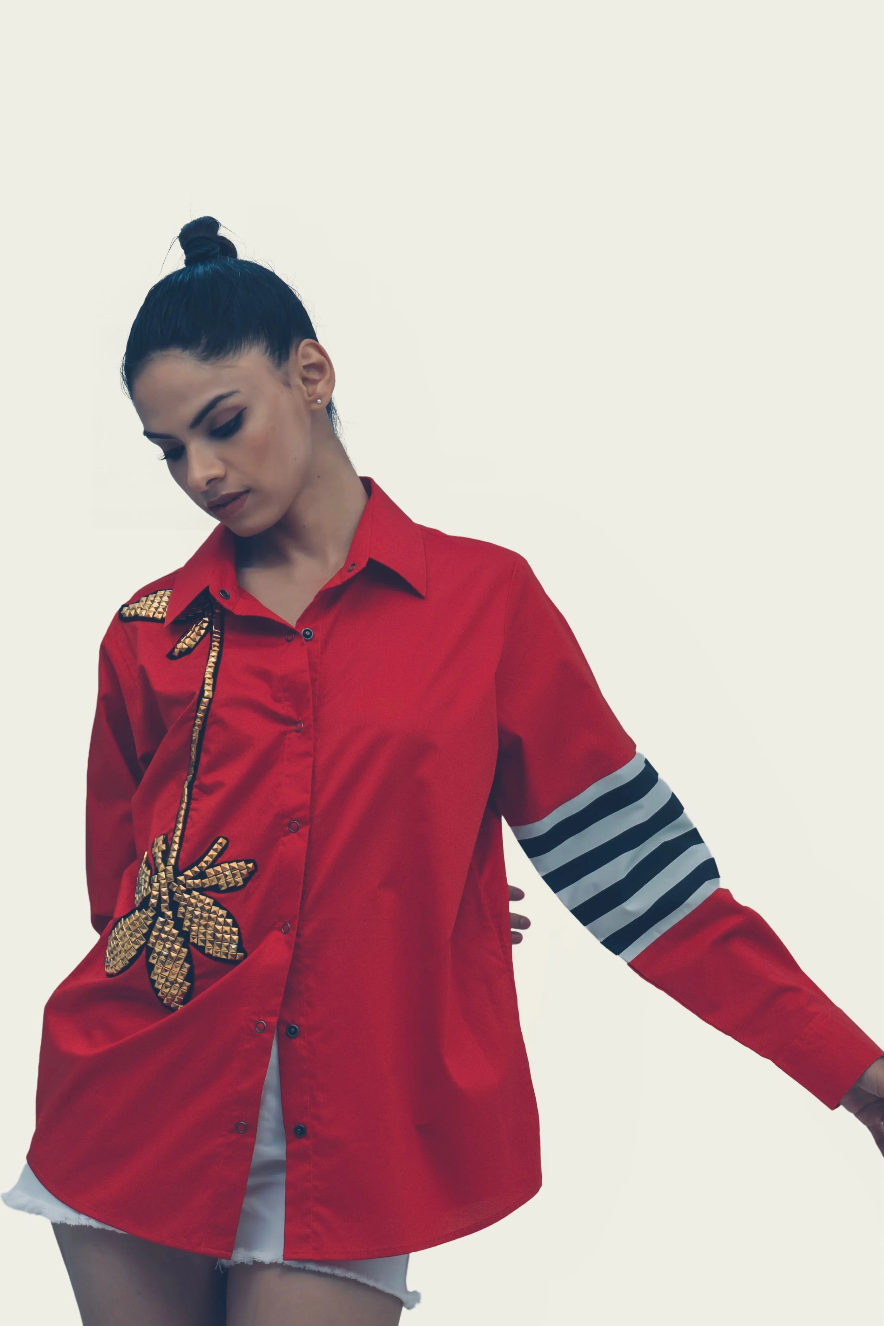 Red Cotton Shirt with Embroidery