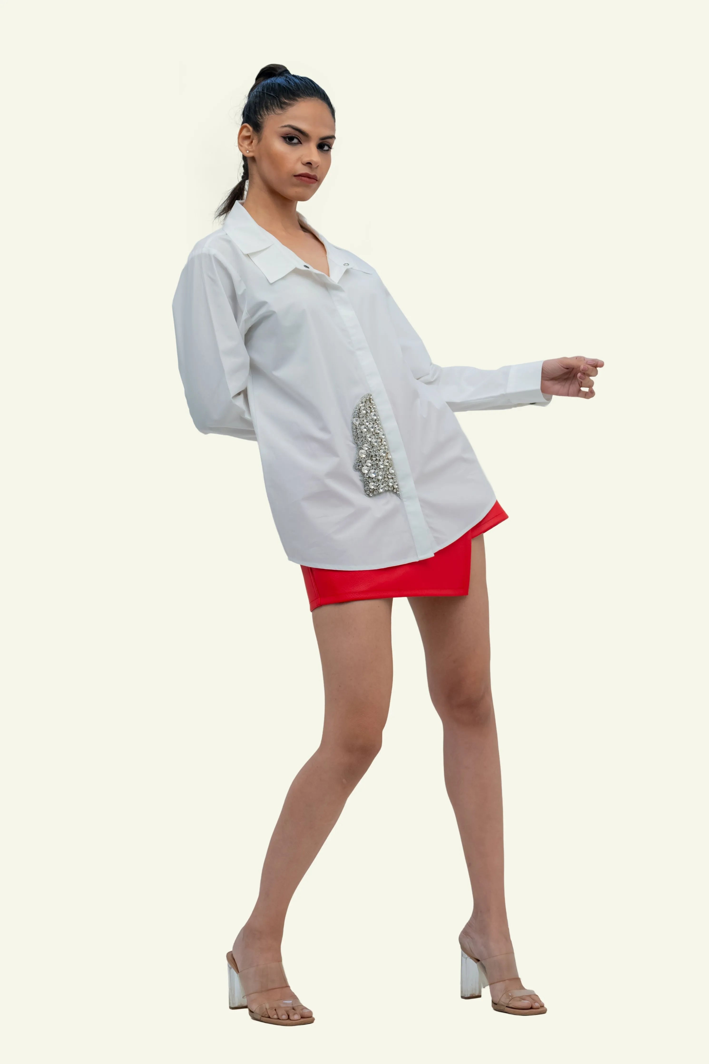 White Cotton Shirt with Crystal Embroidery