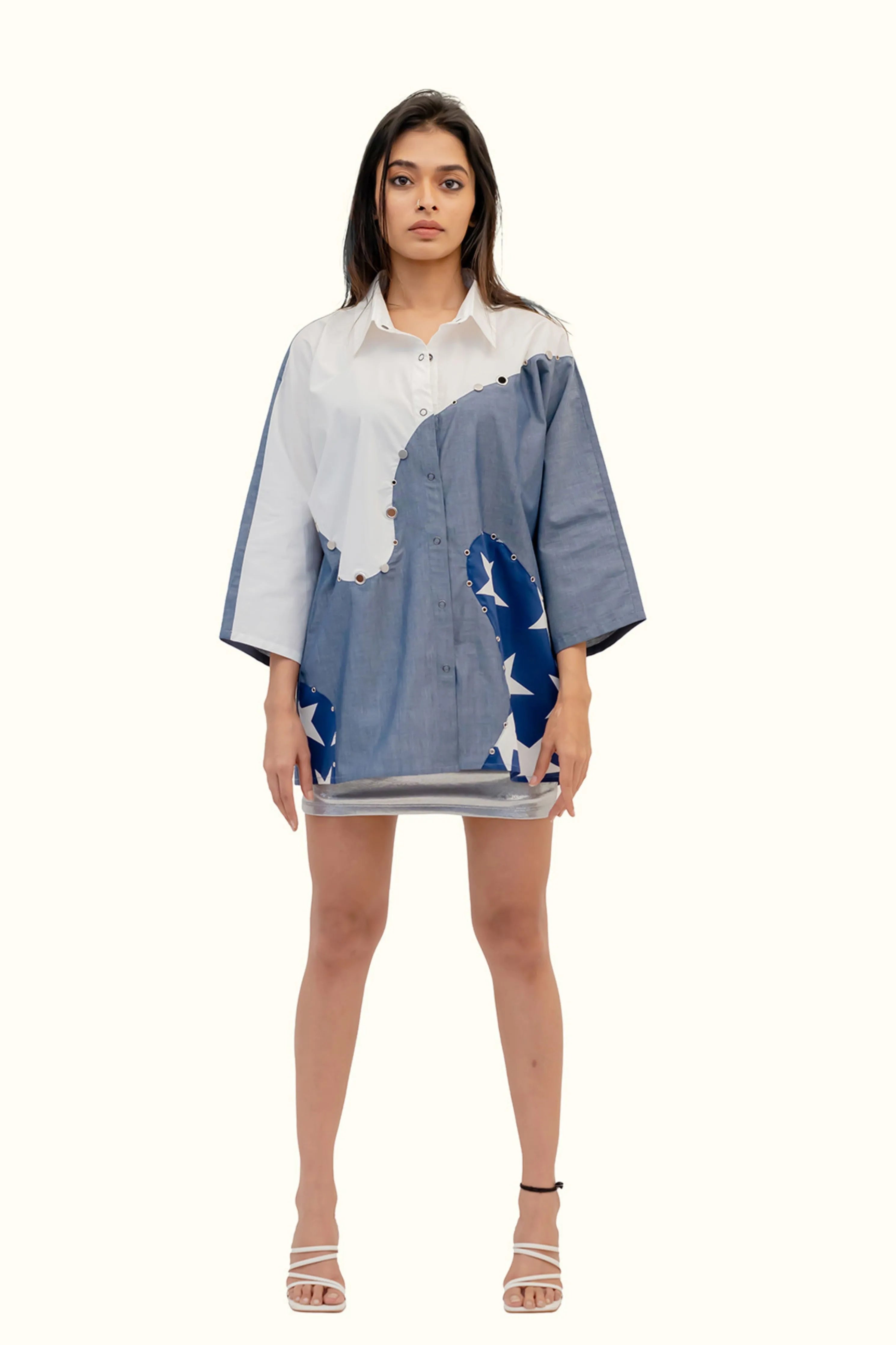 Cotton Combo Shirt with Stud Highlights