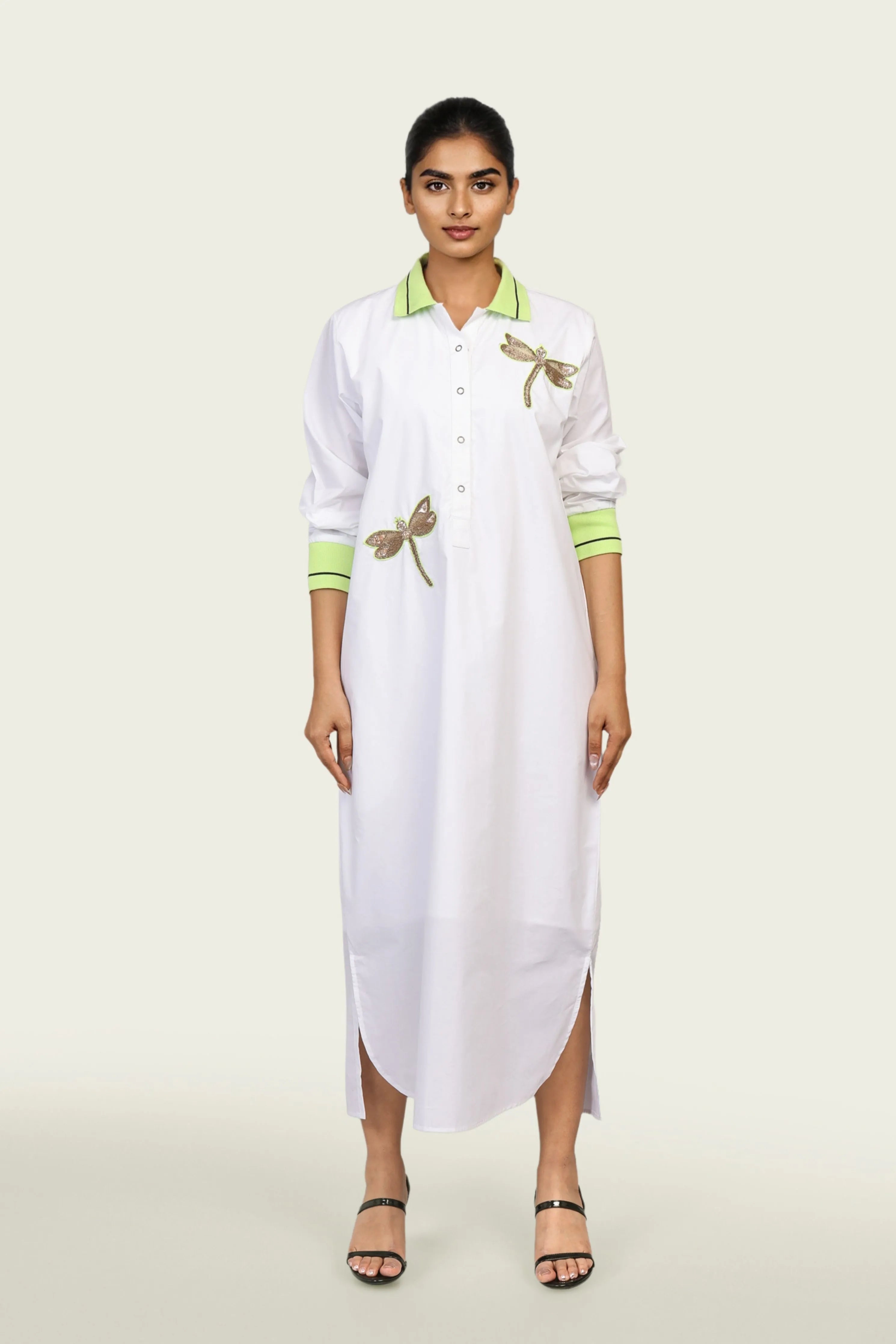 White Cotton Maxi Dress with Embroidery