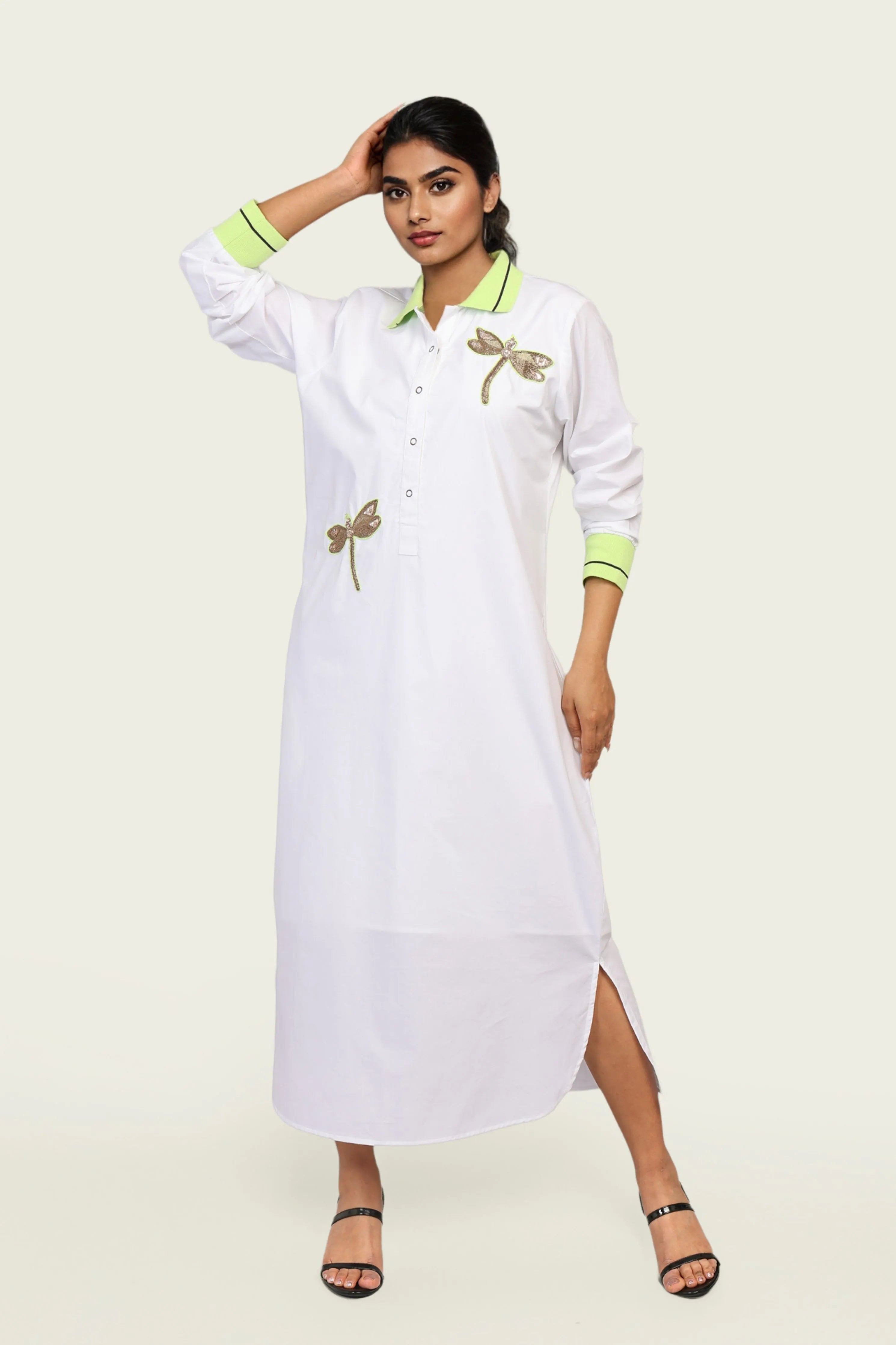 White Cotton Maxi Dress with Embroidery
