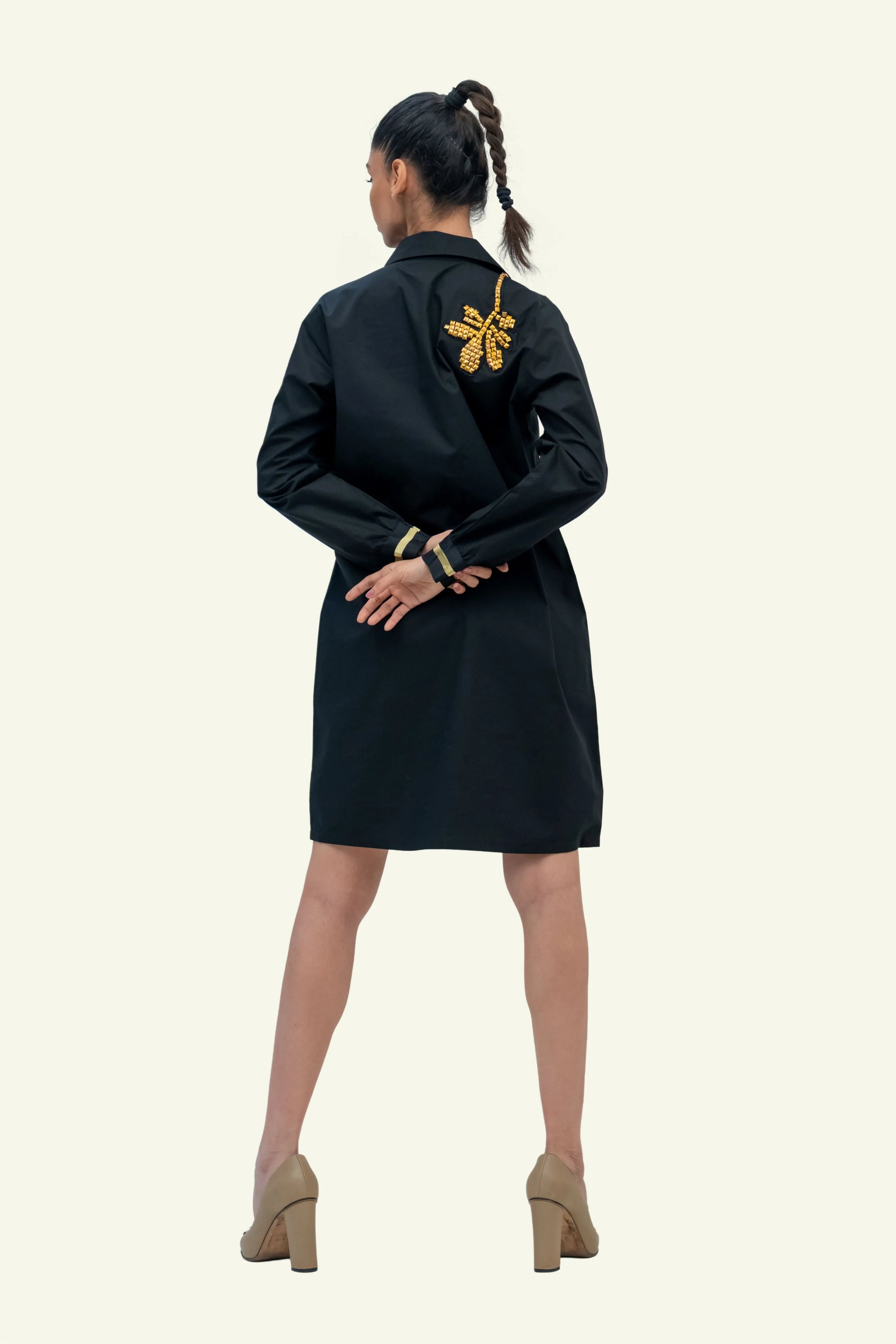 Black Cotton Dress with Stud Work