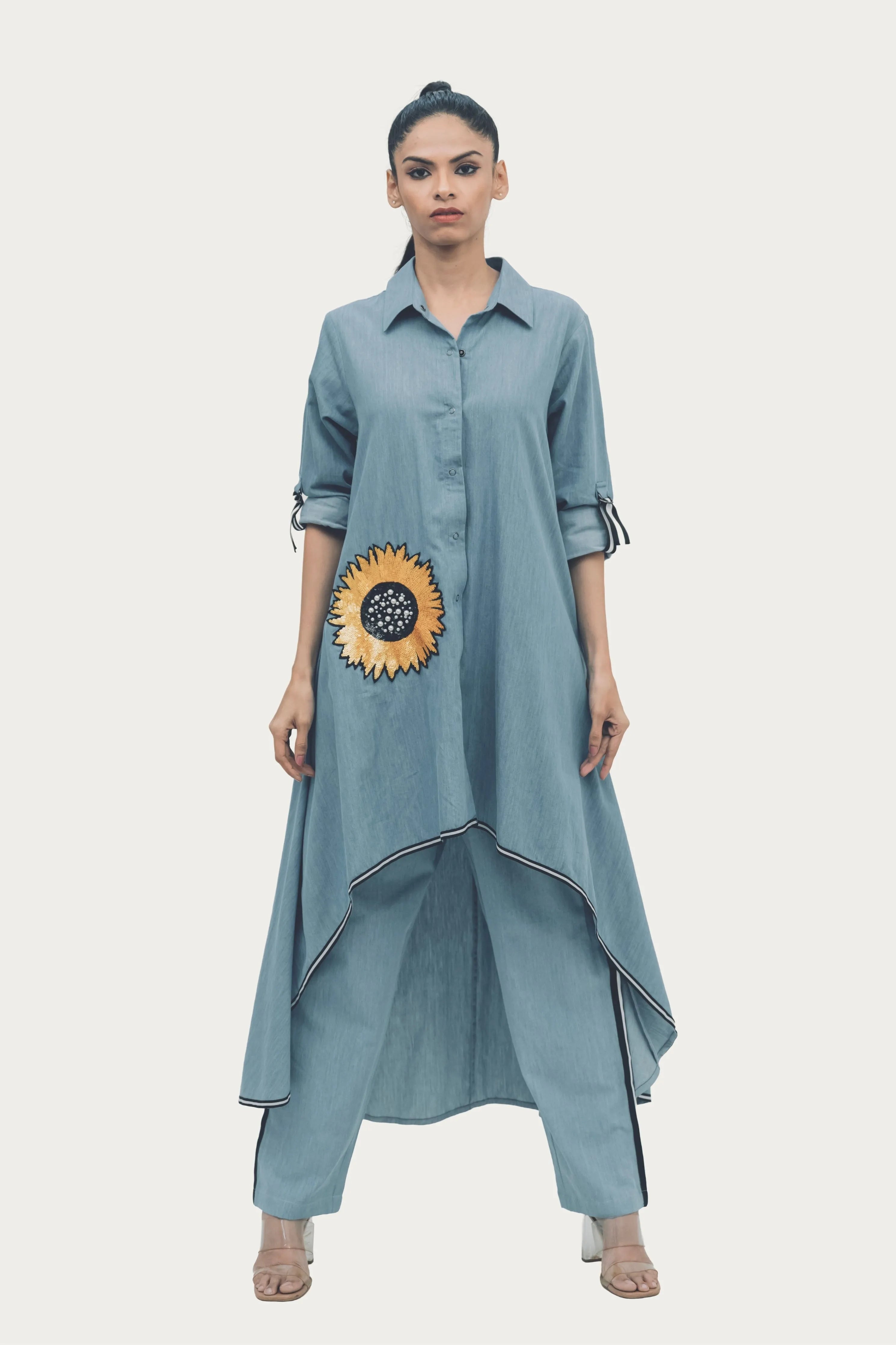 Blue Cotton Denim Tunic with Embroidery