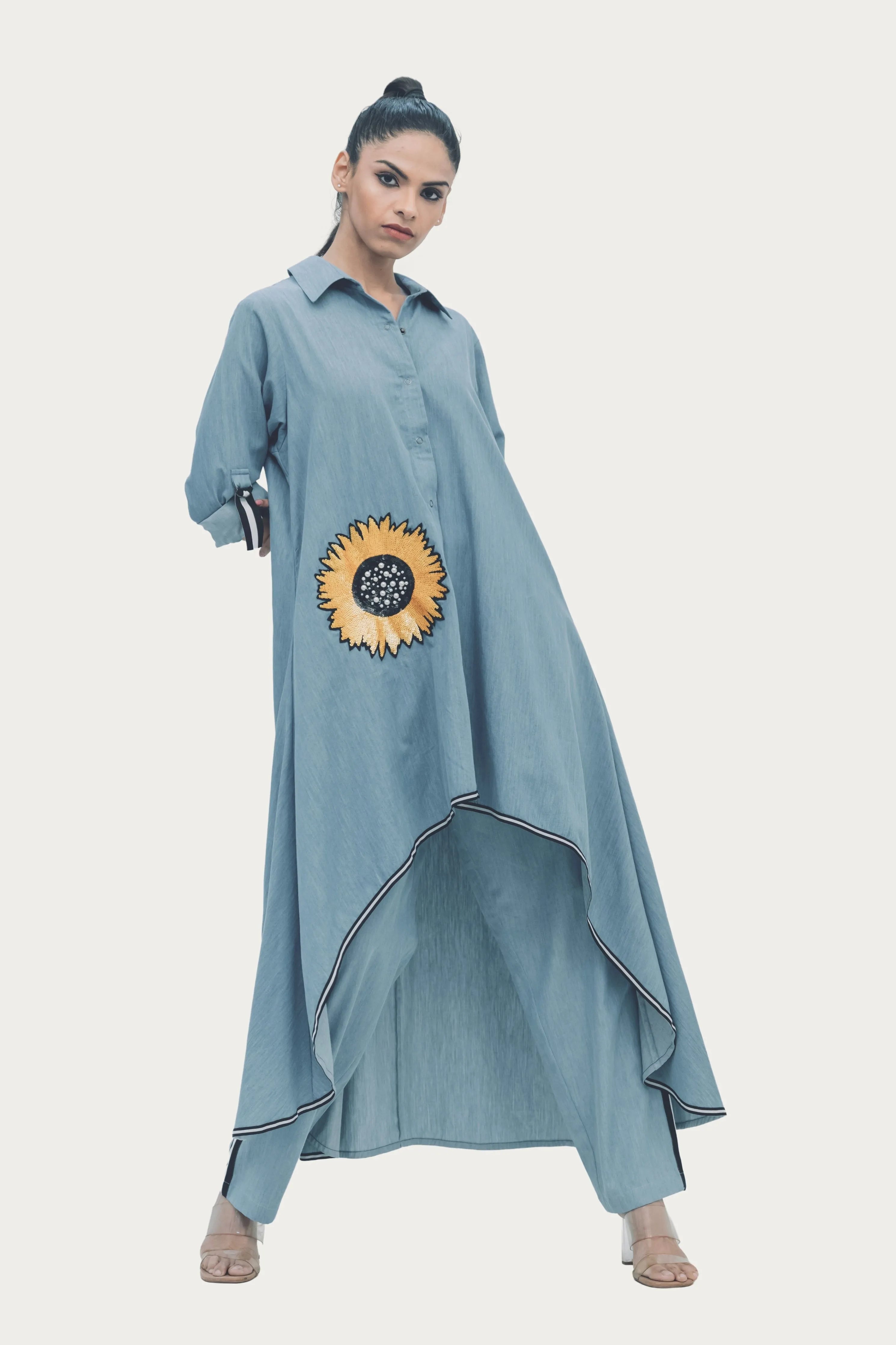 Blue Cotton Denim Tunic with Embroidery