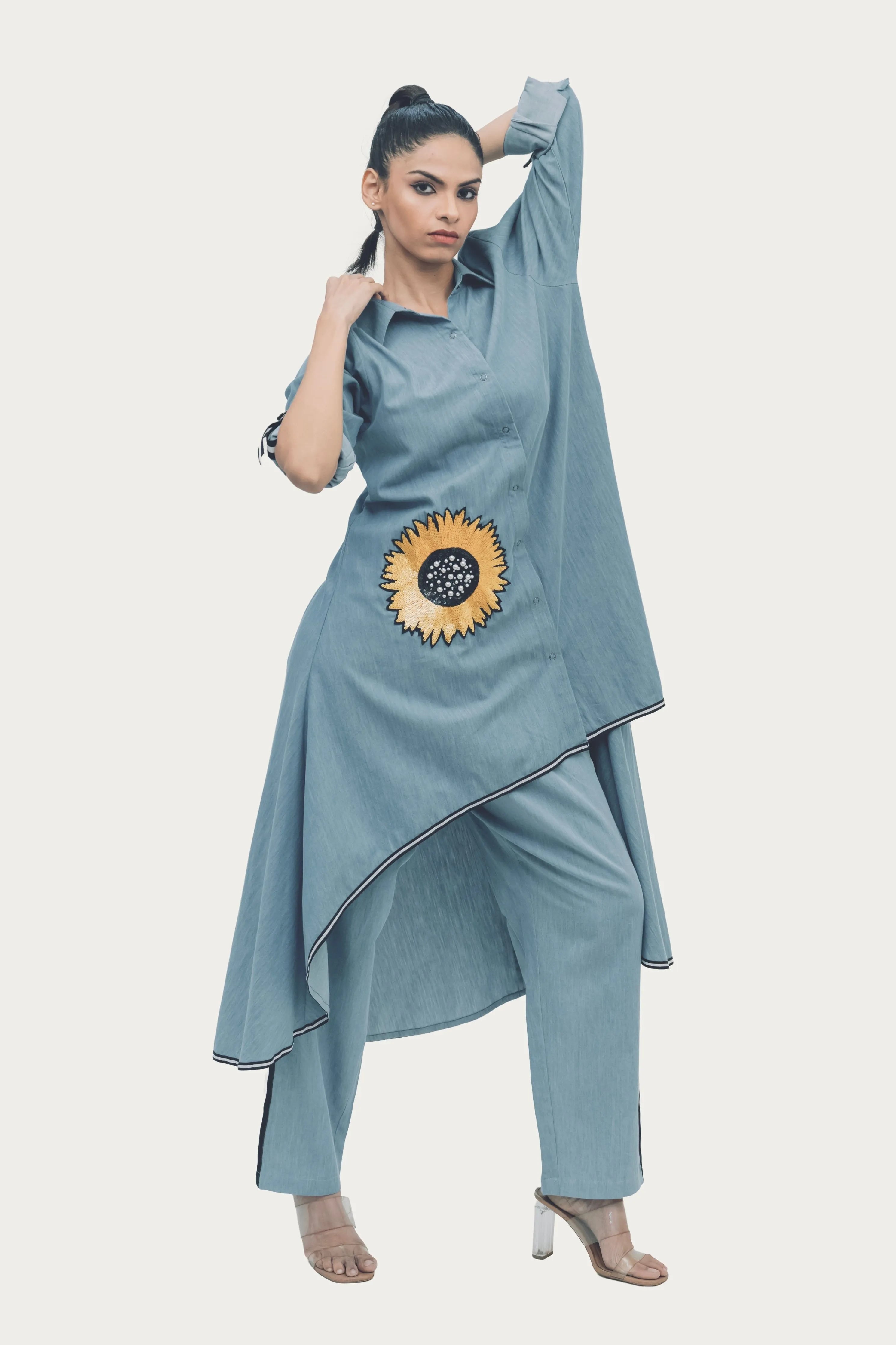 Blue Cotton Denim Tunic with Embroidery