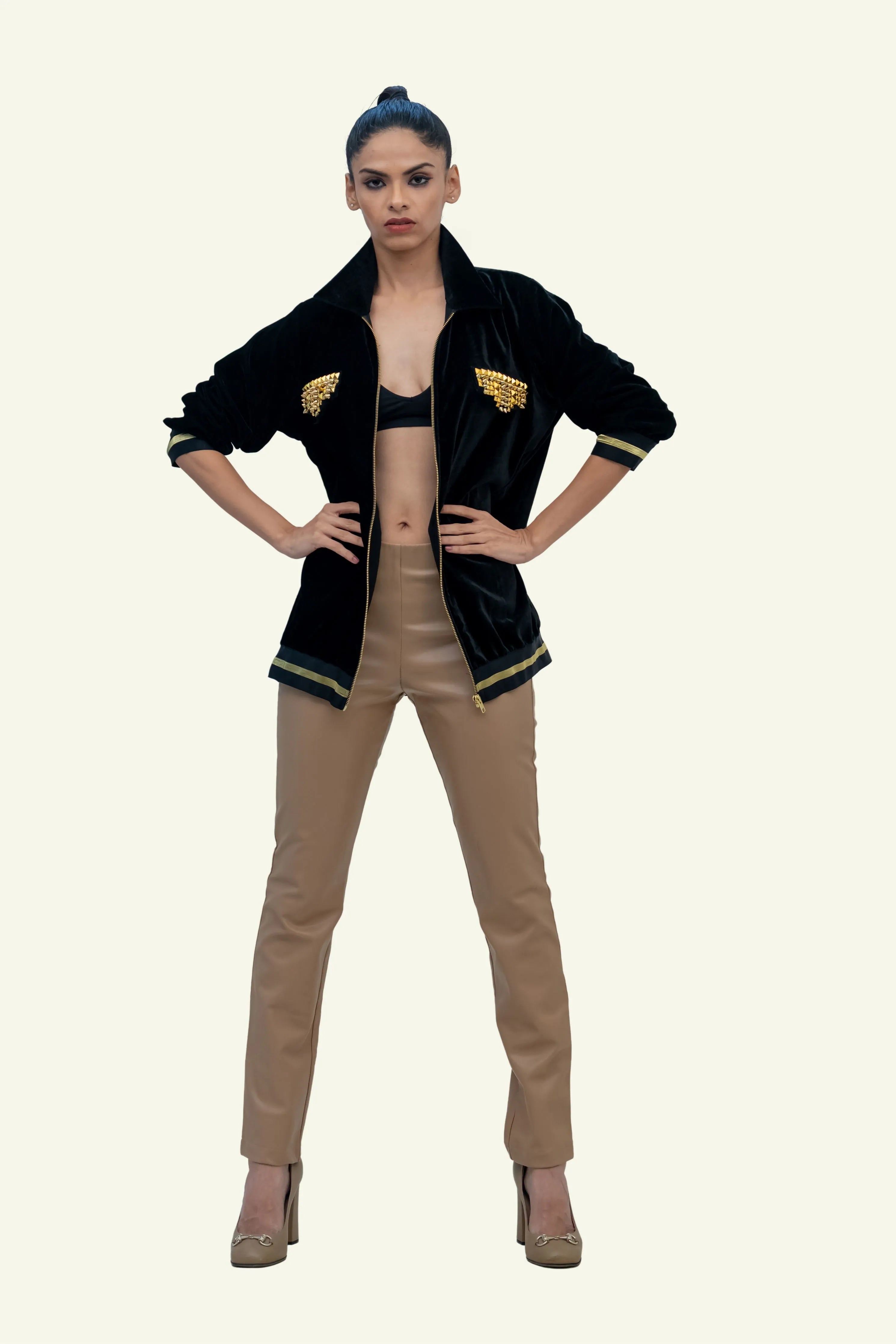 Black Velvet Bomber with Stud Work