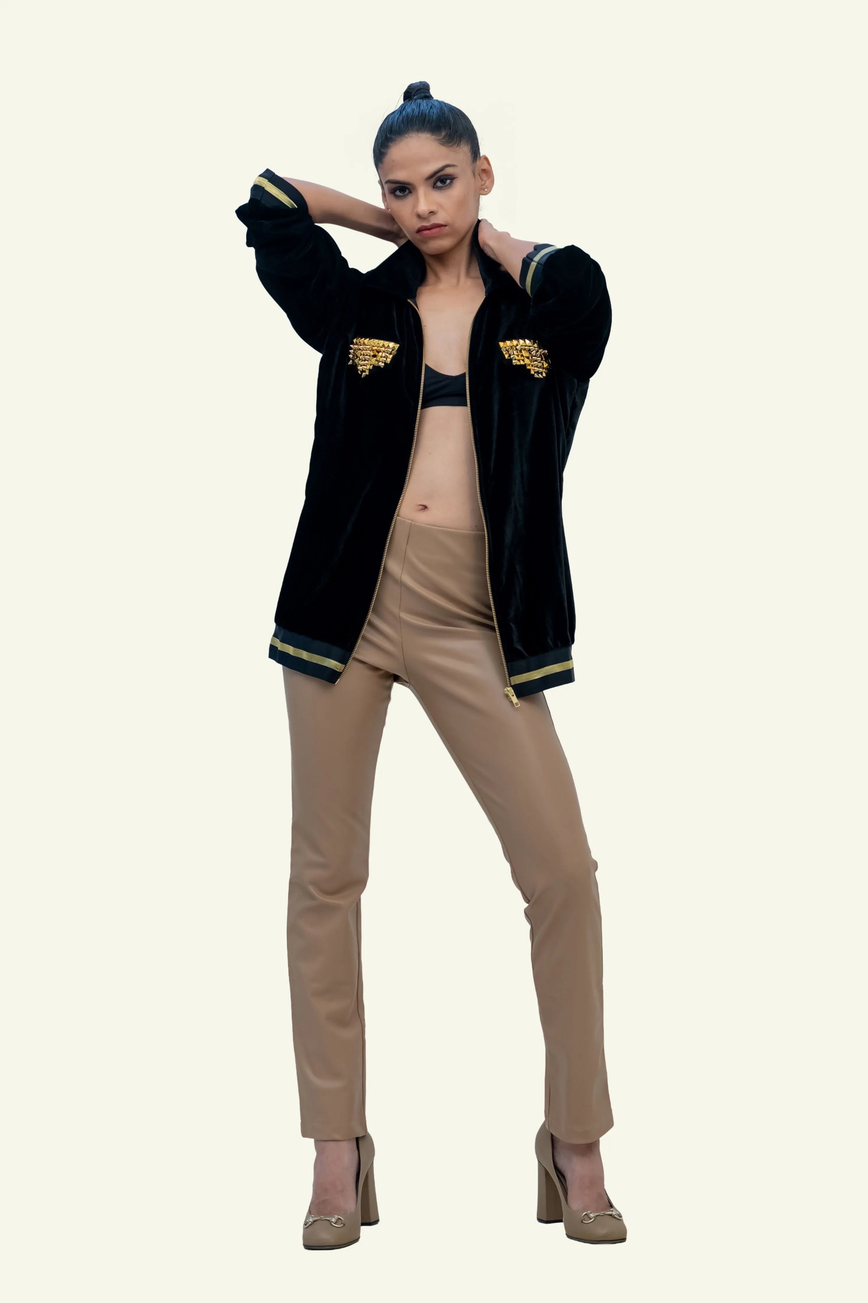 Black Velvet Bomber with Stud Work