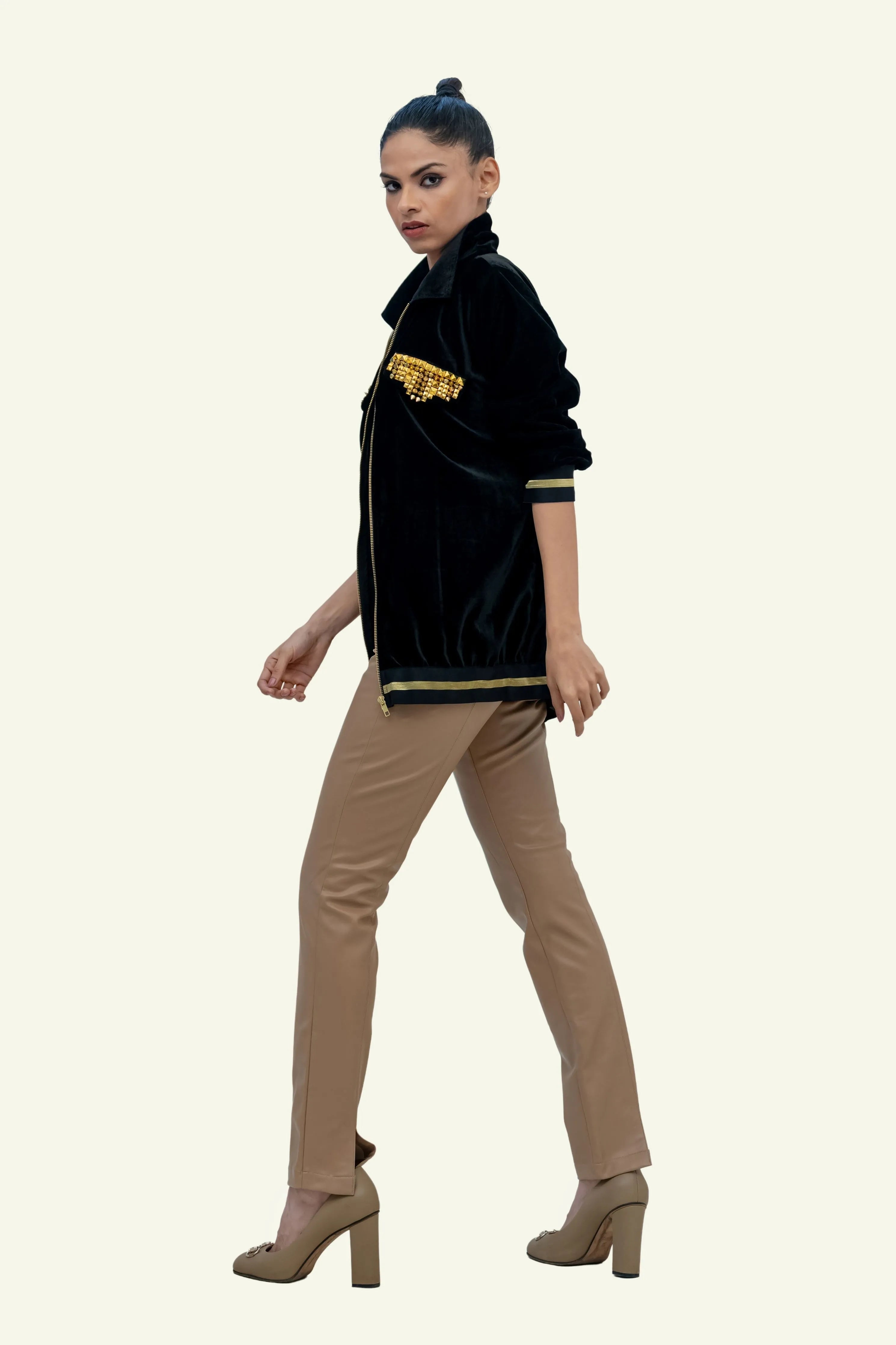 Black Velvet Bomber with Stud Work