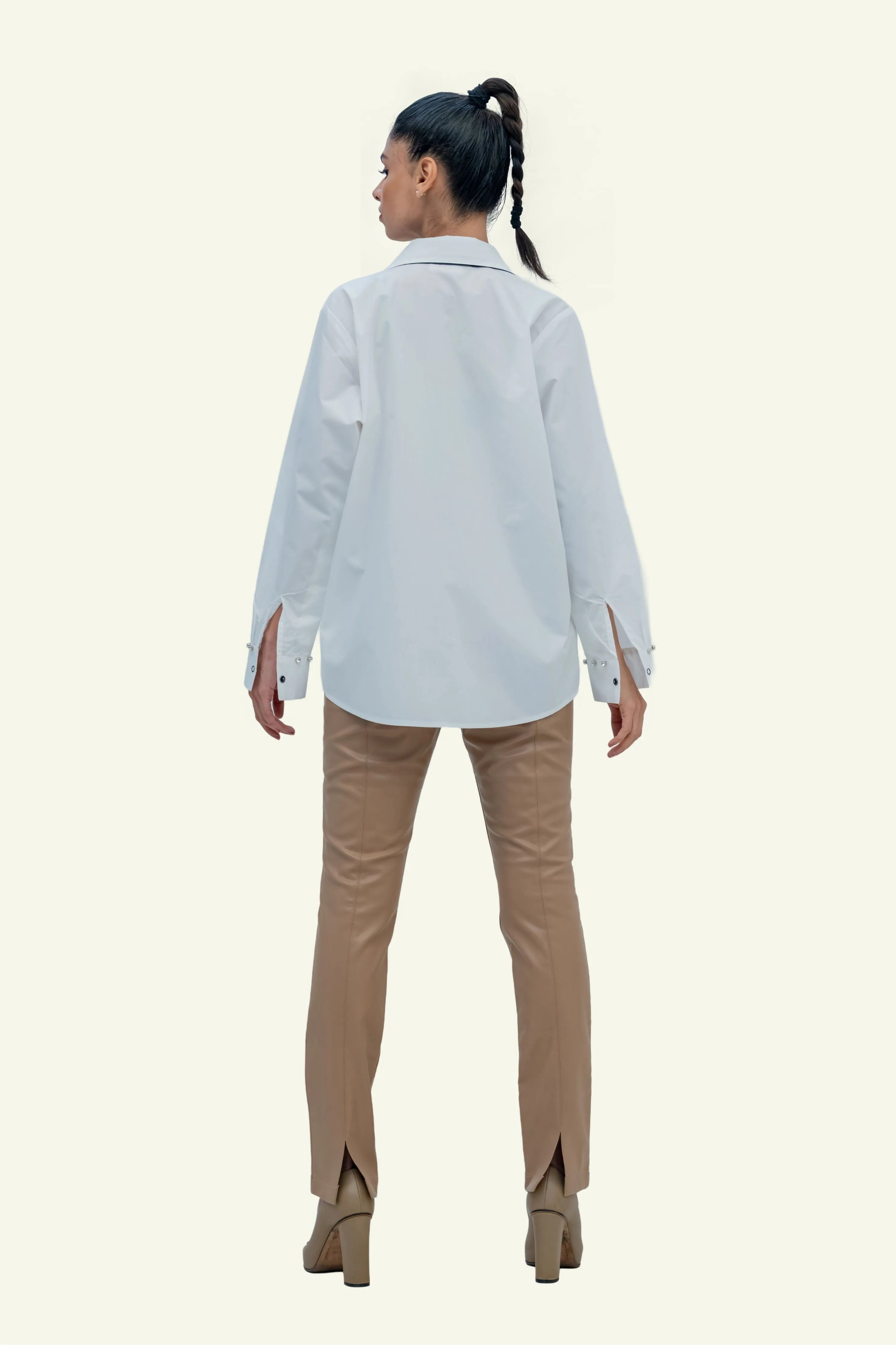 White Cotton Shirt with Denim Cotton Tie